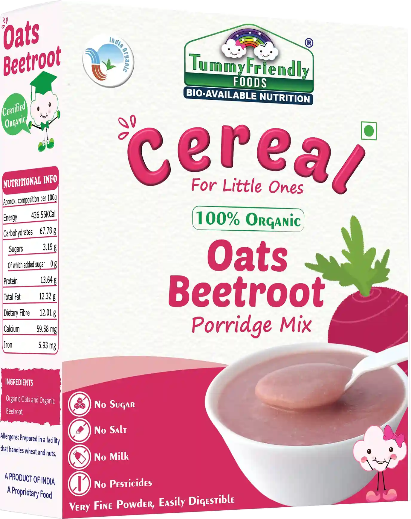 Tummyfriendly Foods Certified 100% Organic Oats, Beetroot Porridge Mix | Organic Baby Food For 6 Months Old | Rich In Beta-Glucan, Protein & Fibre| 200G Cereal (200 G)