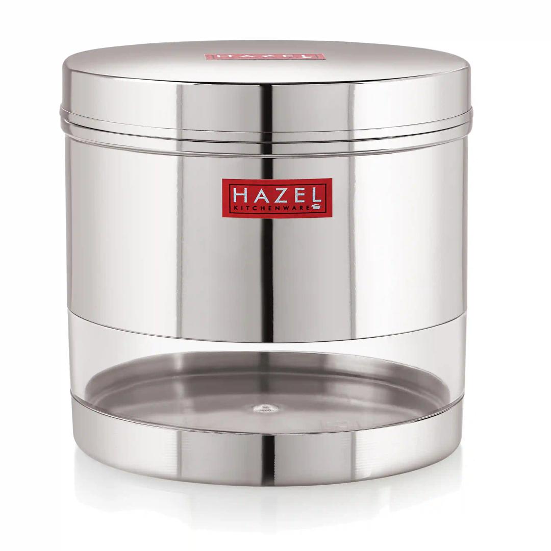 HAZEL Stainless Steel Transparent Wide Mouth See Through Container, Silver, Set of 3, 1100 Ml