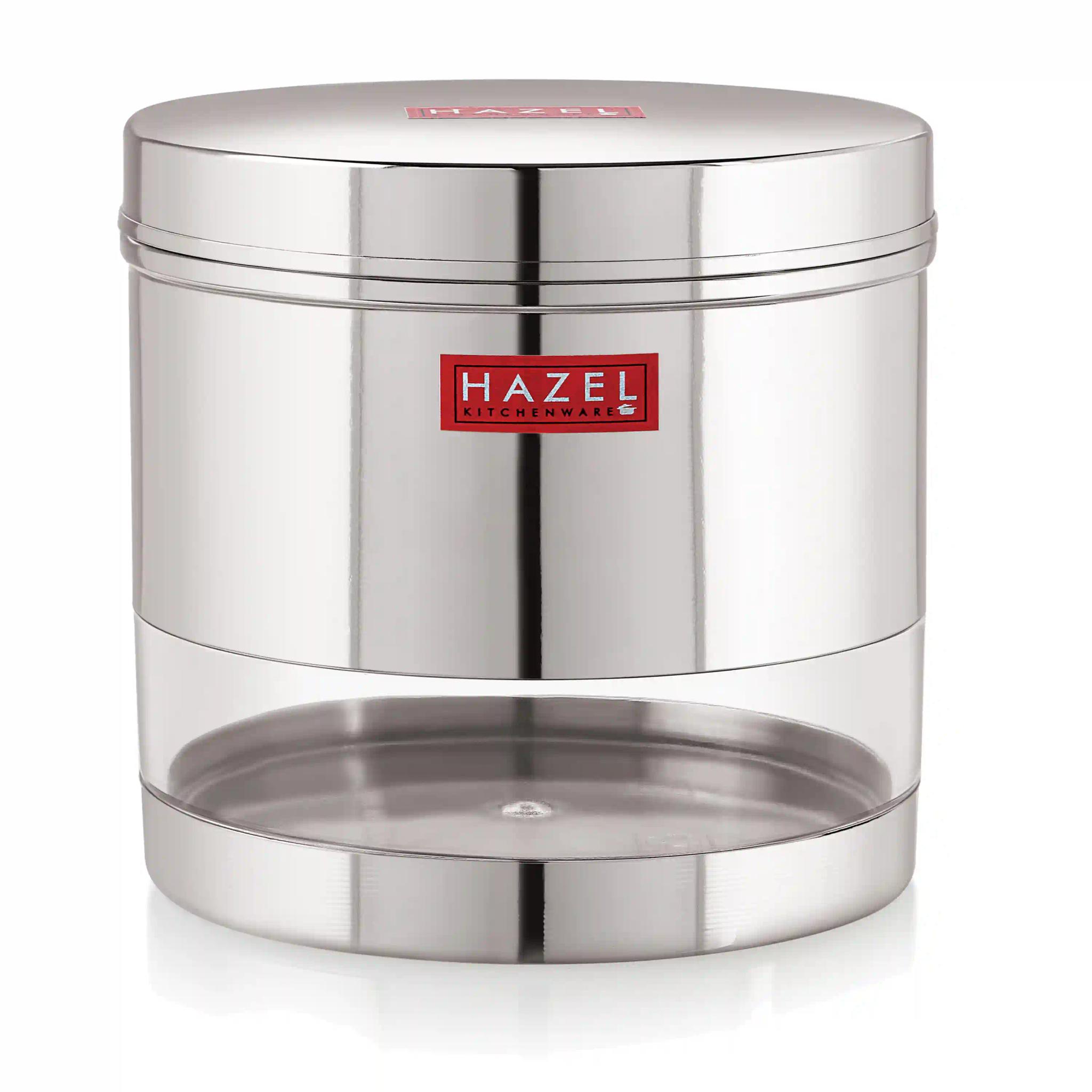 HAZEL Stainless Steel Transparent Wide Mouth See Through Container, Silver, Set of 3, 1100 Ml