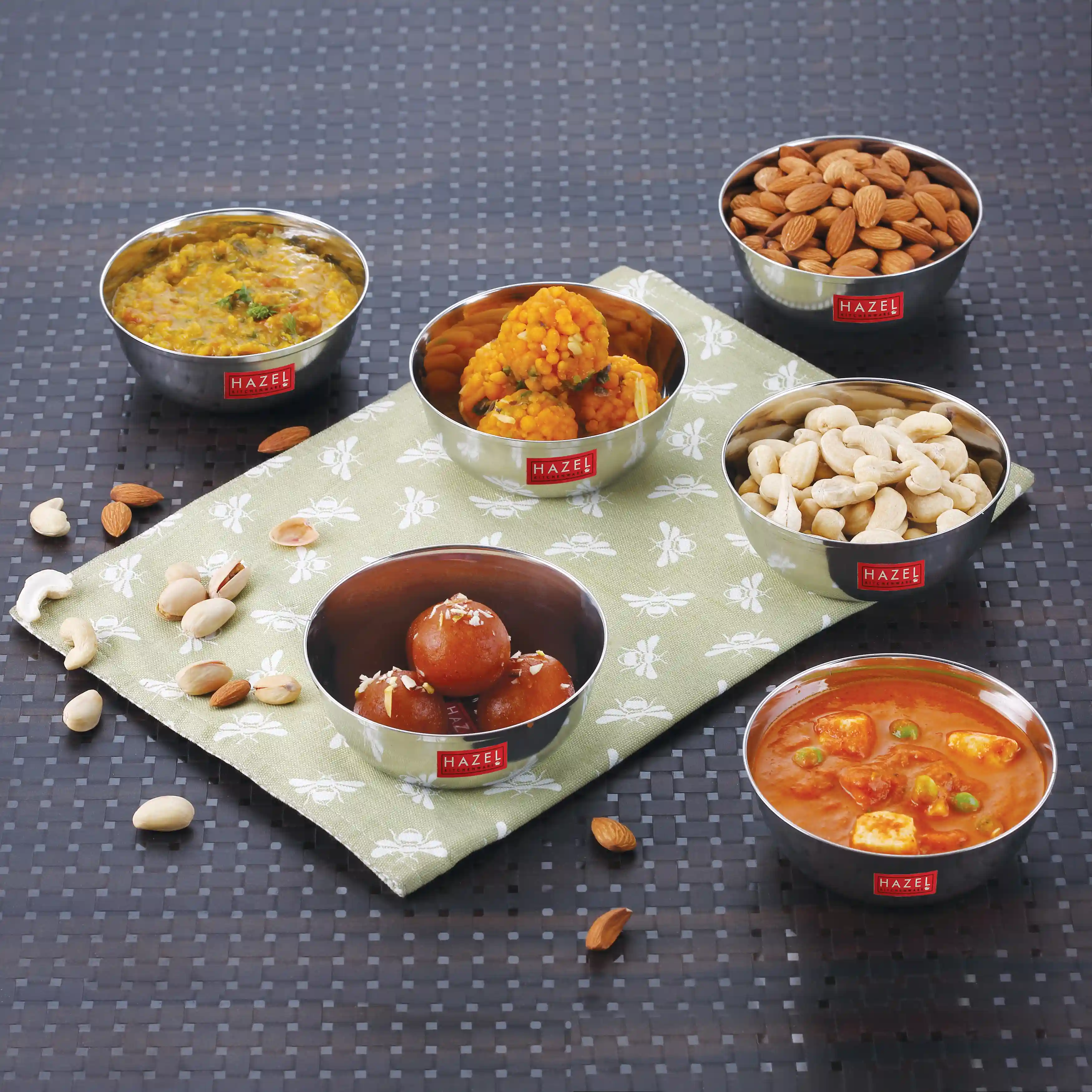 HAZEL Stainless Steel Modern Bowl - Set of 6, Silver