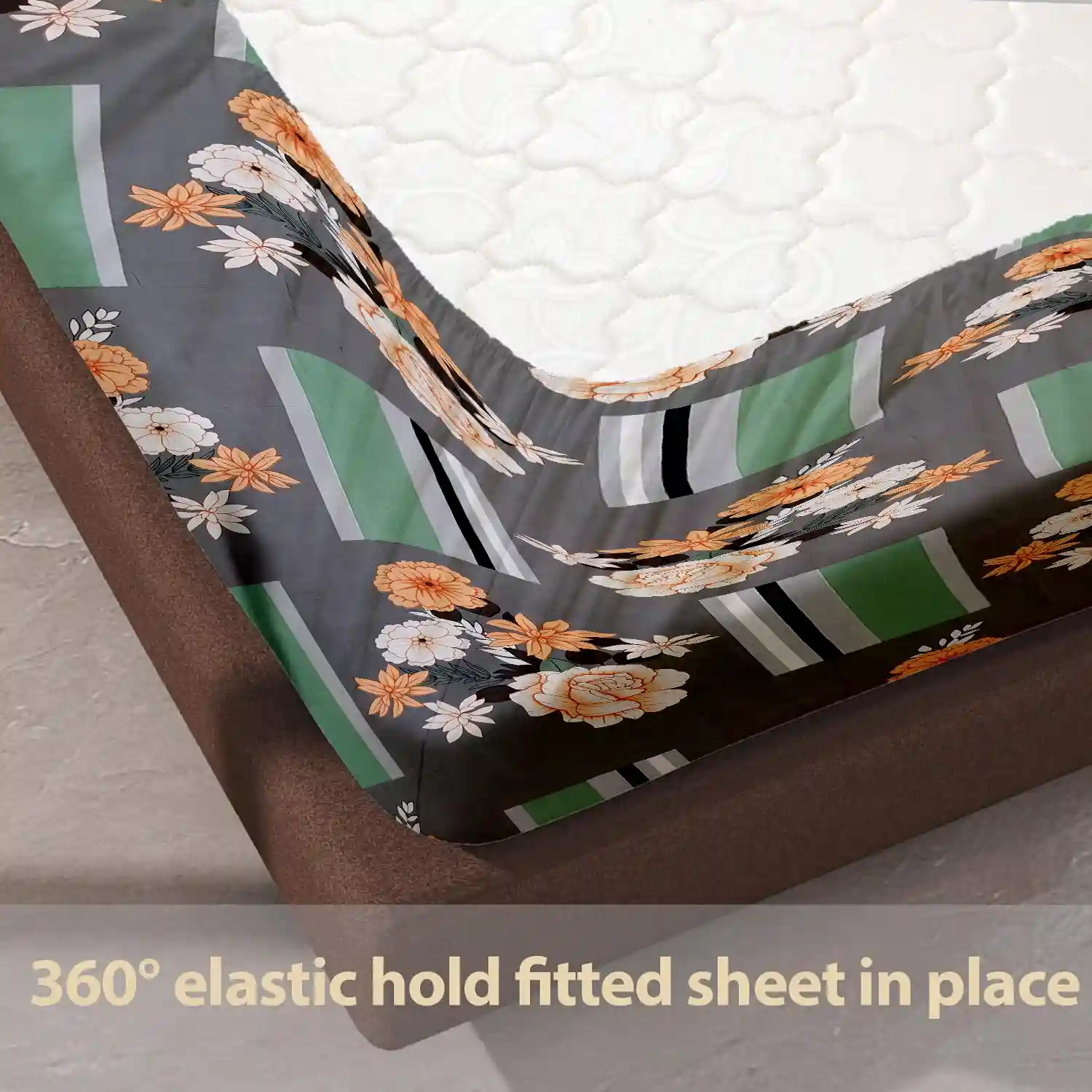 HOMIEE Glace Cotton Elastic Fitted Bed Sheet for Double Bed, Soft, Breathable & Durable Chadar with Deep Pockets, Wrinkle-Resistant, Fade-Proof & Perfect for All Seasons - Merino