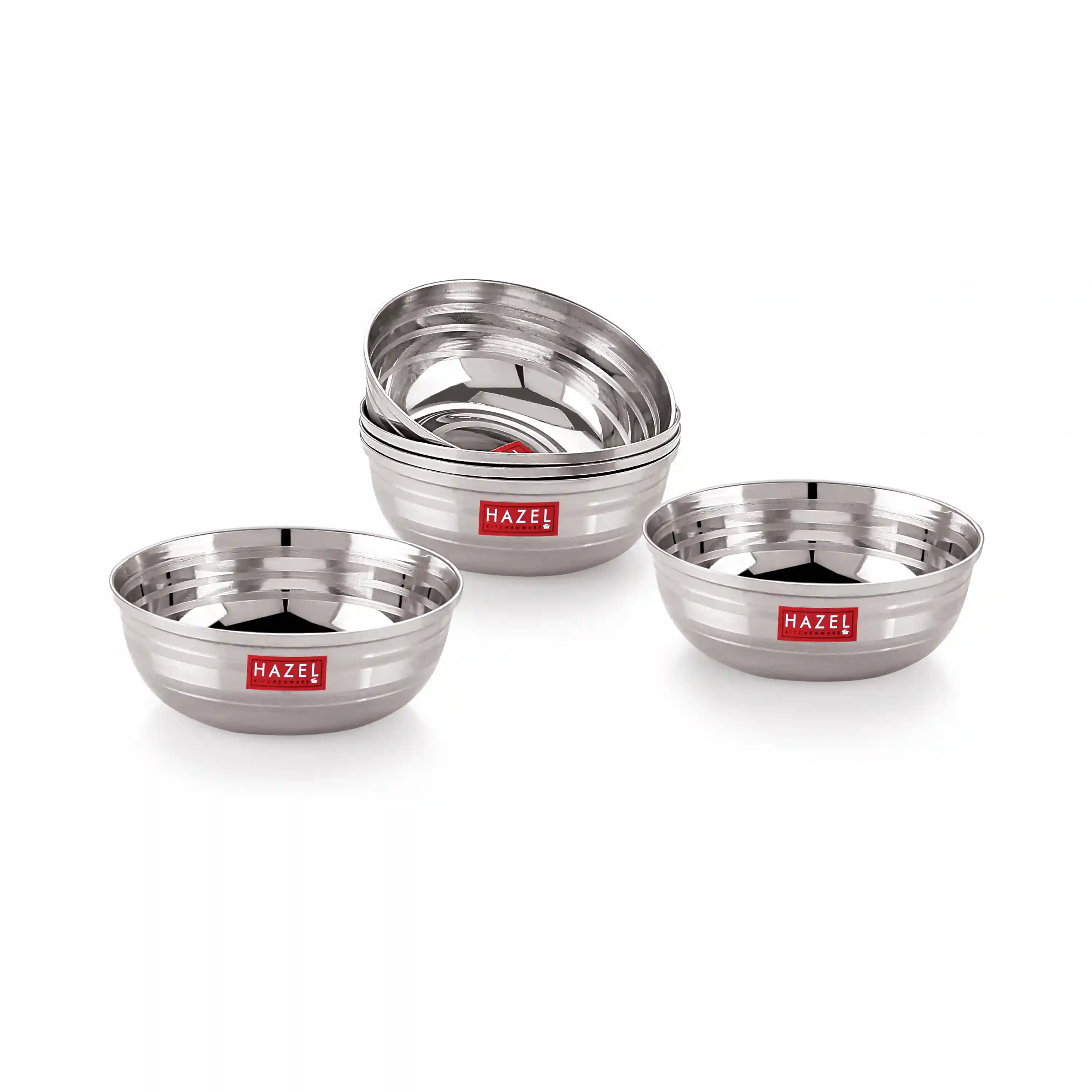 HAZEL Stainless Steel Bowl Set | Steel Katori Set of 6, 150 ml Each | Kitchen Accessories Items | Katori Bowl for Serving with Glossy Finish for Daily Usage