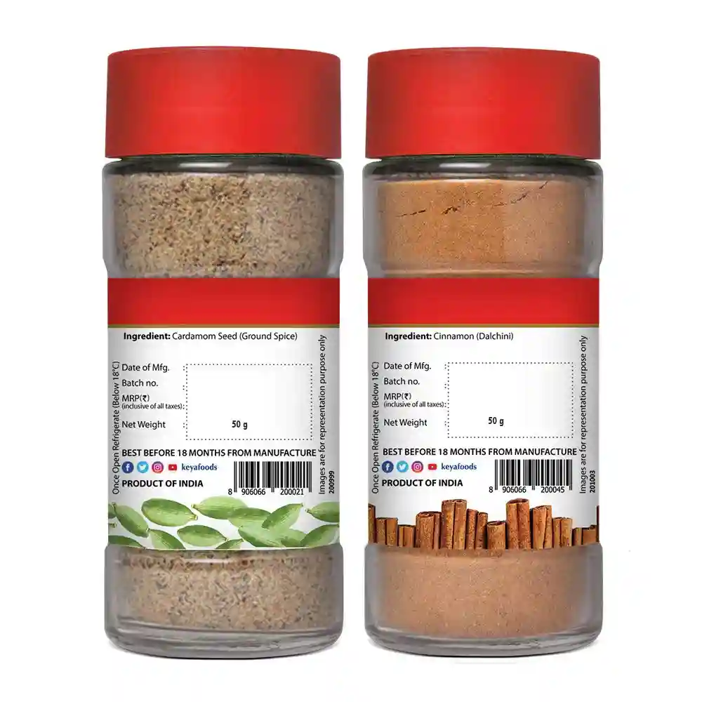 KEYA Cardamom Seed Powder| Elaichi Powder| 50G, Cinnamon Powder| Dalchini Powder| 45Gm, Pack 2