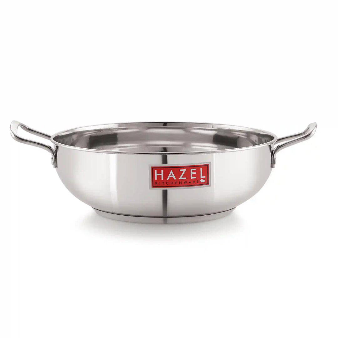 HAZEL Stainless Steel Induction Kadai |Induction Base Steel Kadai for Cooking | Dishwasher Safe Induction Cooktop Utensils, 26 cm, 3.8 Liter