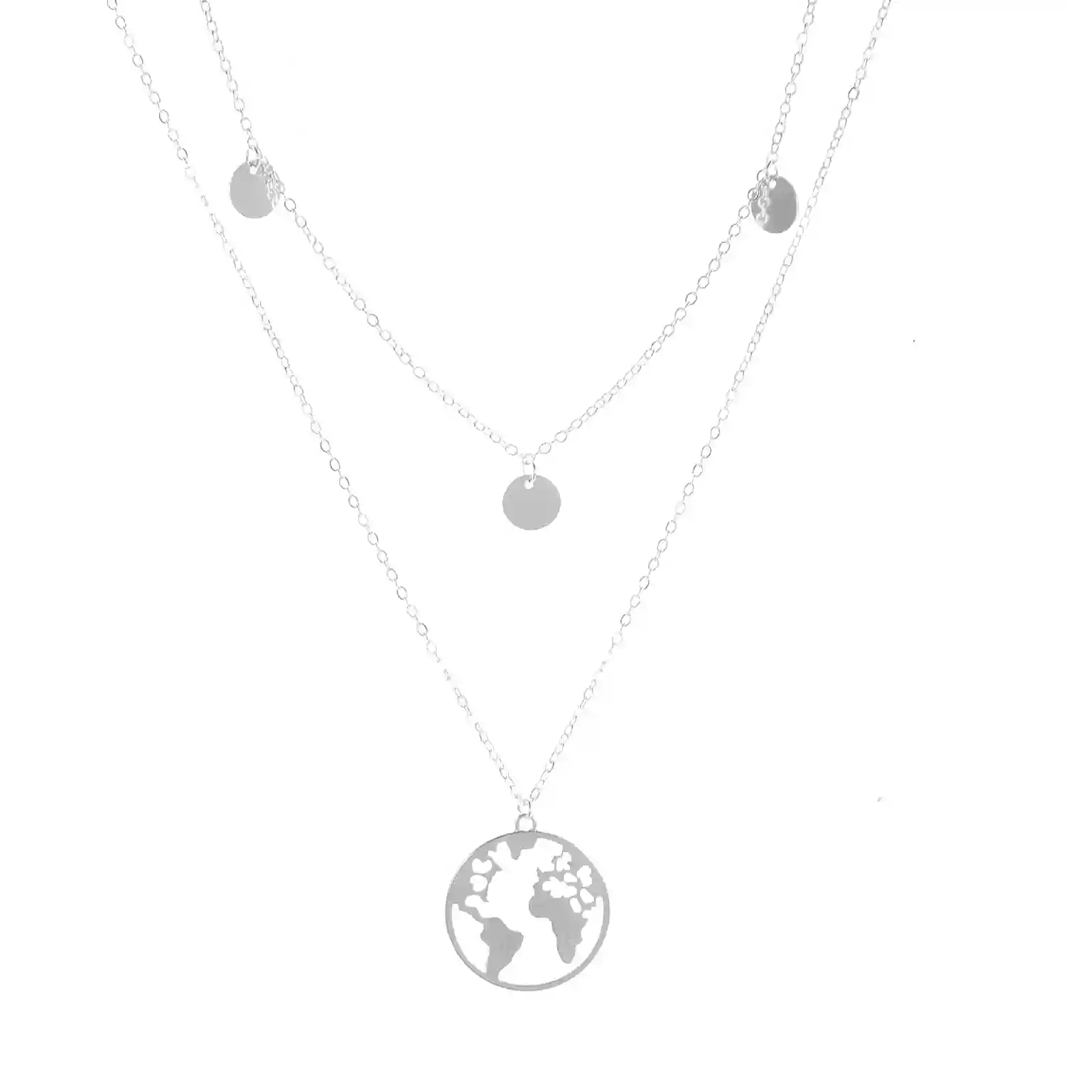 2 Layer Silver Plated Earth Design Pendant