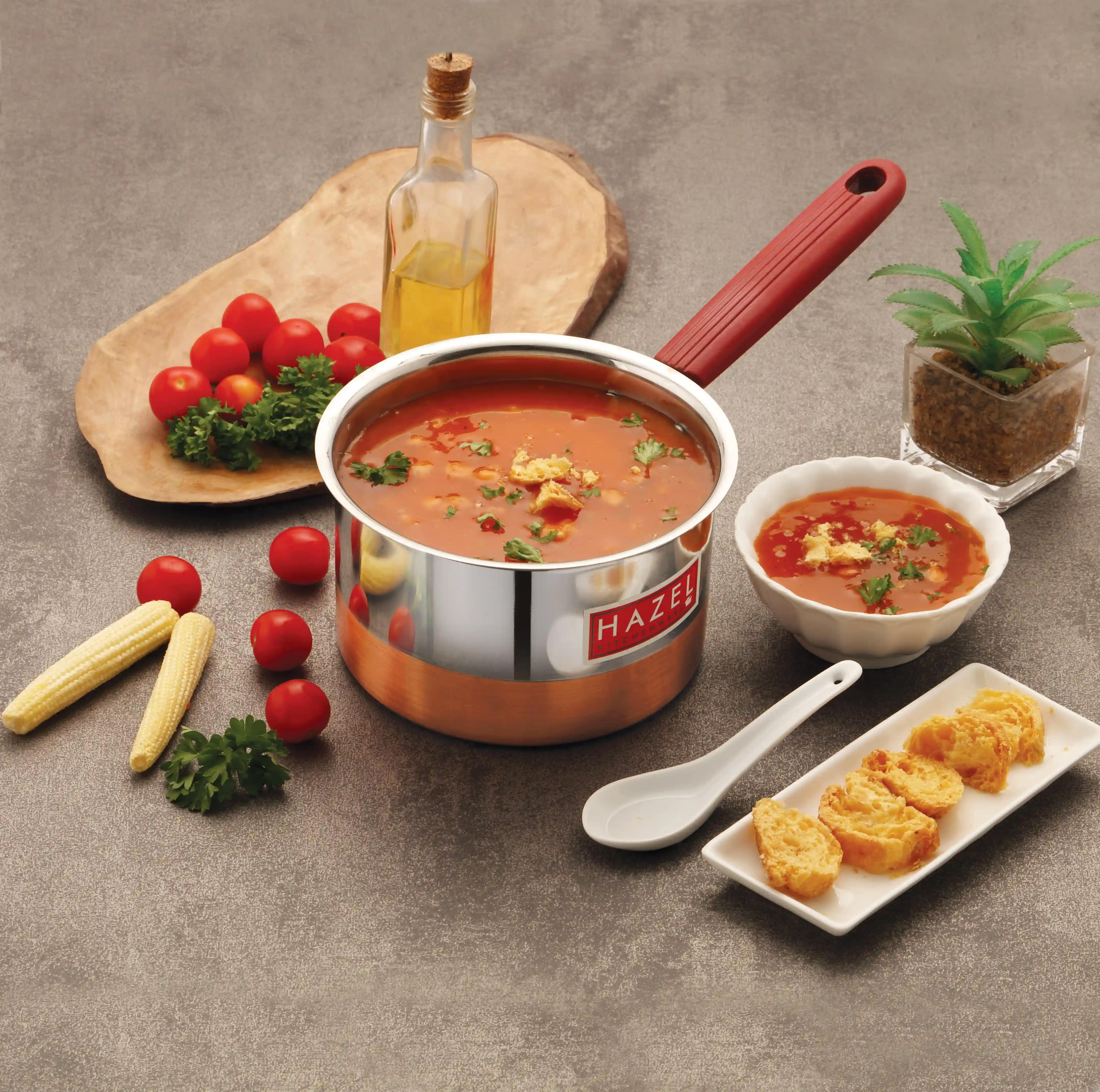 Hazel Alfa Premium Heavy Gauge Stainless Steel Flat Patila Sauce Pan Cookware with Copper Bottom (1.5 LTR), Silver & Copper