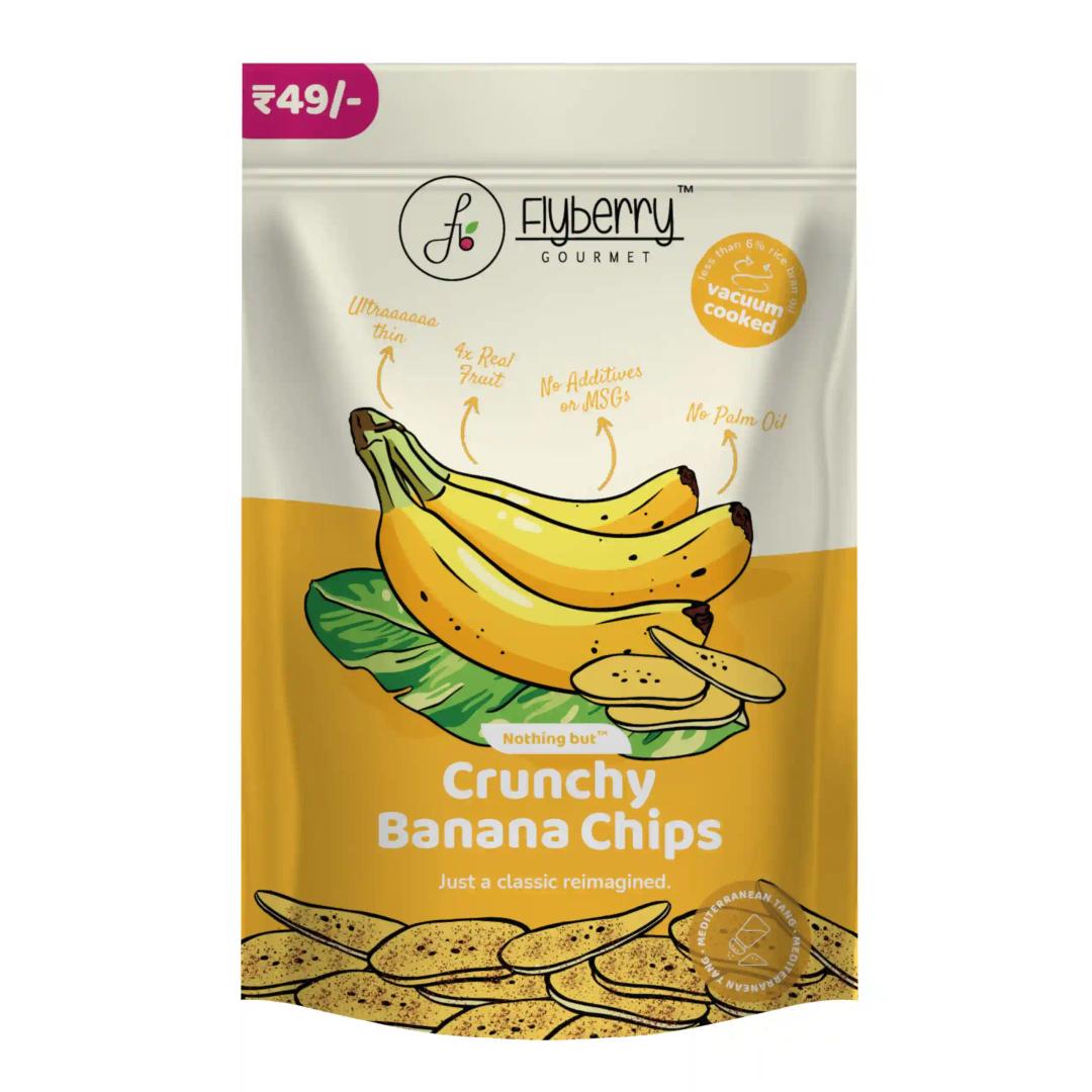 Flyberry Gourmet Vacuum Cooked Banana Chips 120g(Pack of 4, 30g each) - No Palm Oil, Less than 6% Rice Bran Oil, Healthy Snacking with High Nutrient Content, No Added Preservatives