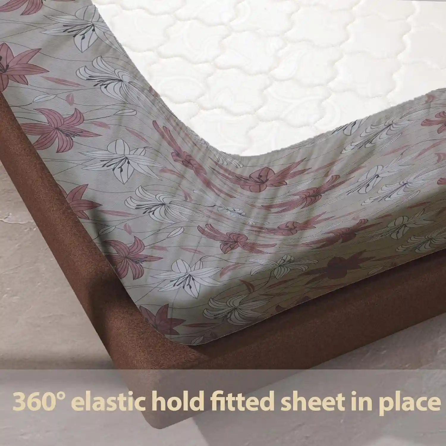 HOMIEE Glace Cotton Elastic Fitted Bed Sheet for Double Bed, Soft, Breathable & Durable Chadar with Deep Pockets, Wrinkle-Resistant, Fade-Proof & Perfect for All Seasons - Donkey Brown