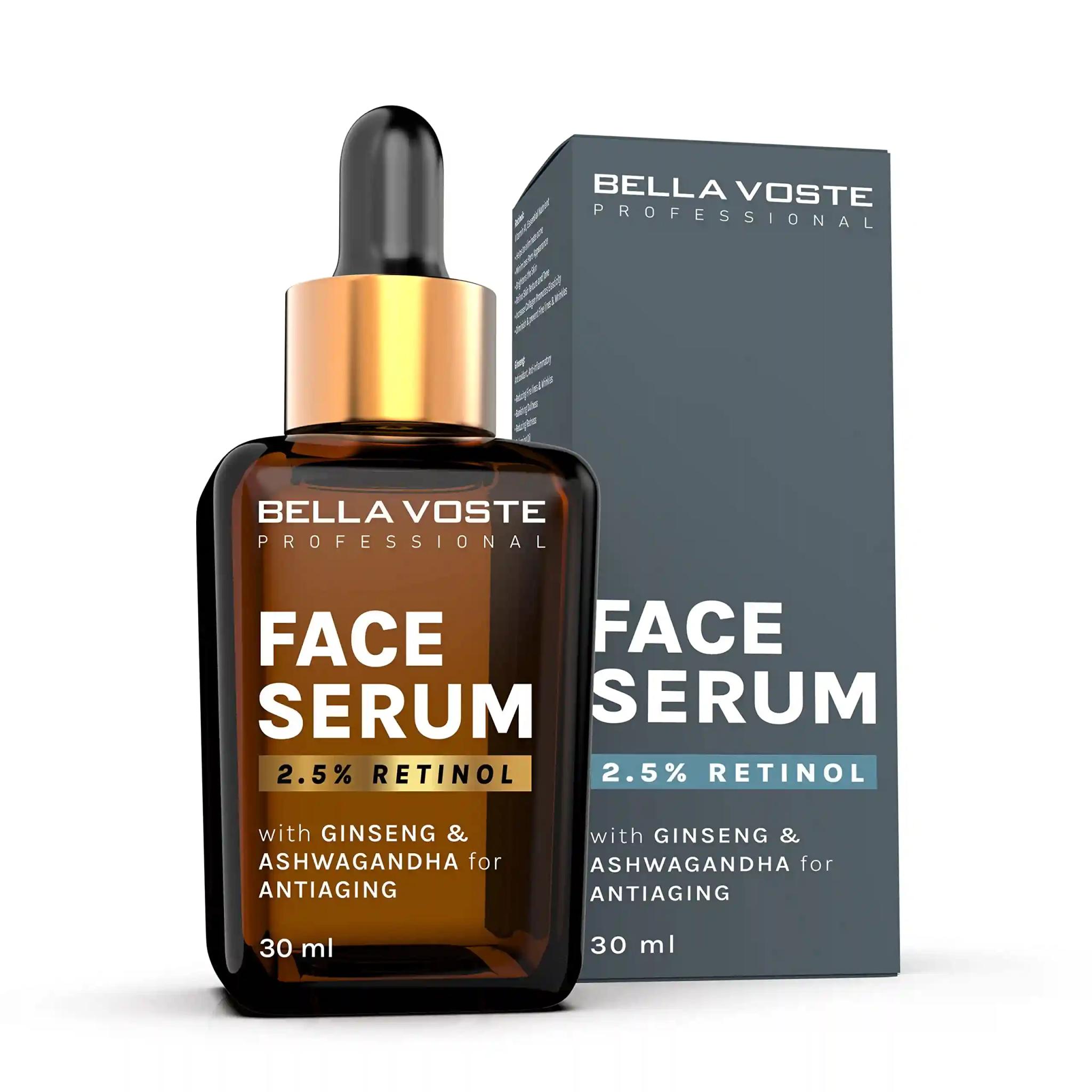 Bella Voste Professional 2.5% Retinol Face Serum with Gingseng & Ashwagandha for Antiaging