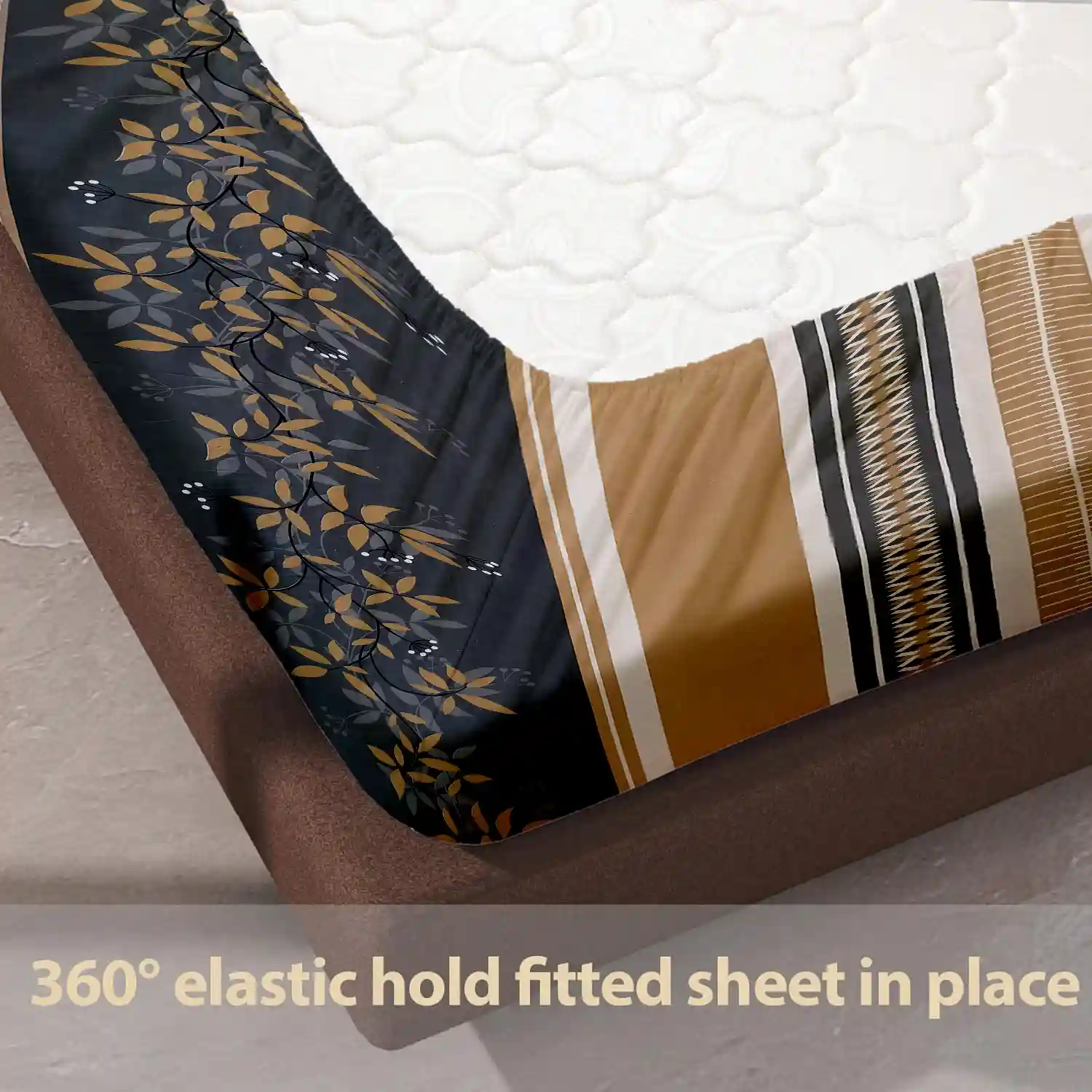 HOMIEE Glace Cotton Elastic Fitted Bed Sheet for Double Bed, Soft, Breathable & Durable Chadar with Deep Pockets, Wrinkle-Resistant, Fade-Proof & Perfect for All Seasons - Lion