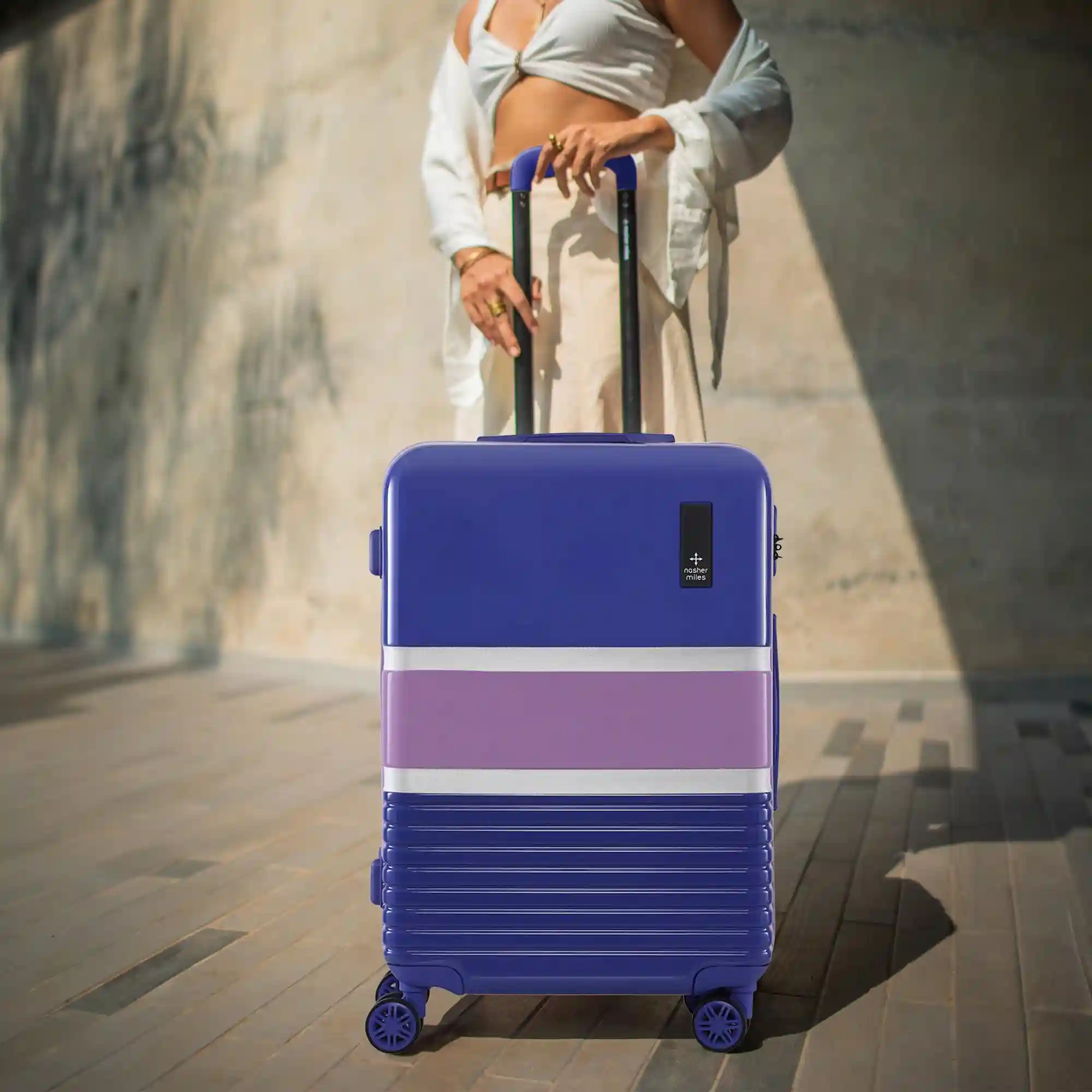 Nasher Miles Mexico Hard-Sided Polycarbonate Check-in Luggage Blue and Pink 28 inch |75cm Trolley Bag