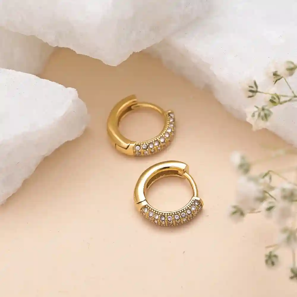 Palmonas 18K Gold Plated Diamond Huggie Hoop Earrings For Womens Waterproof & Anti-Tarnish