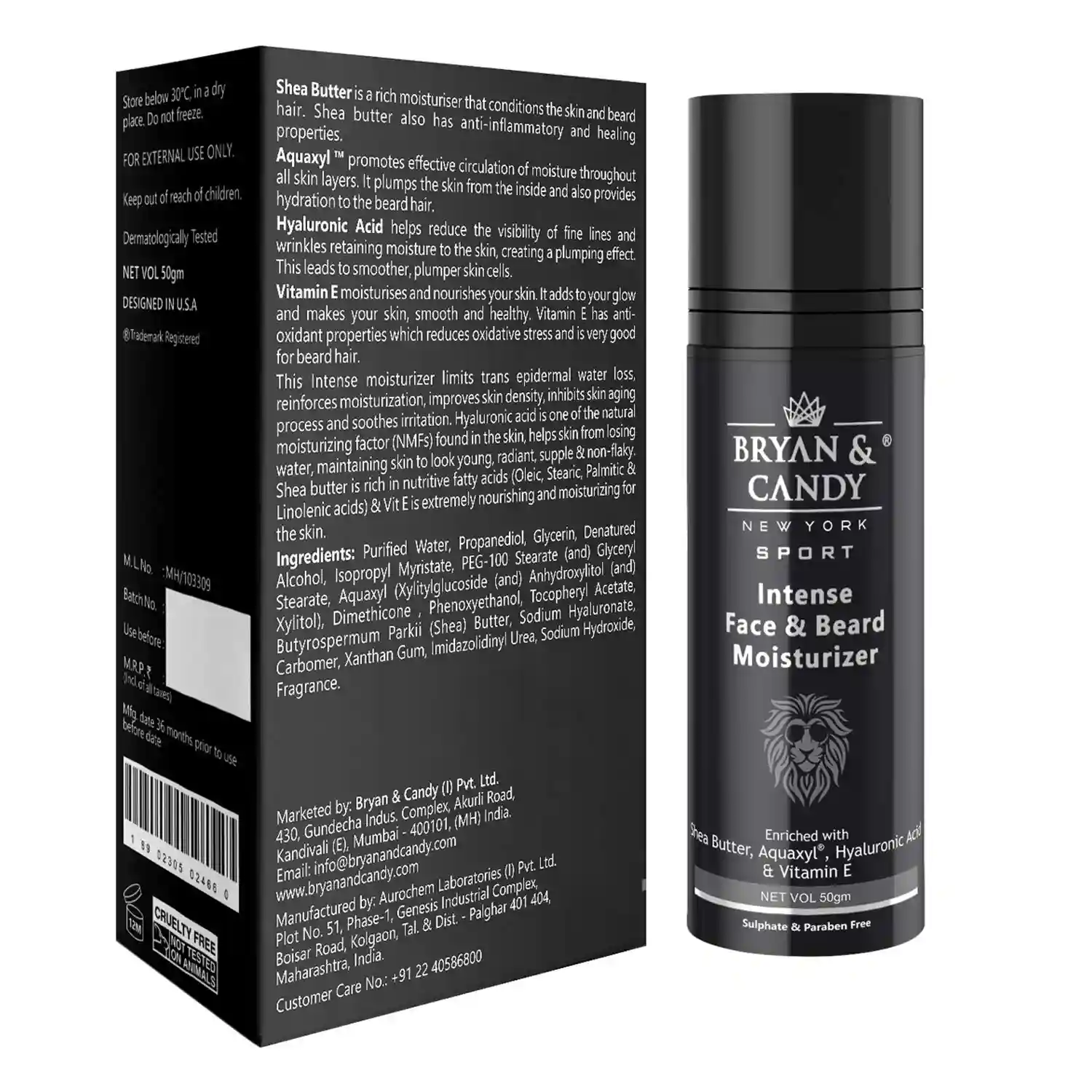 Bryan & Candy NewYork Lion Series Intense Face & Beard Moisturizer For Men | All Skin Types | 50 gm
