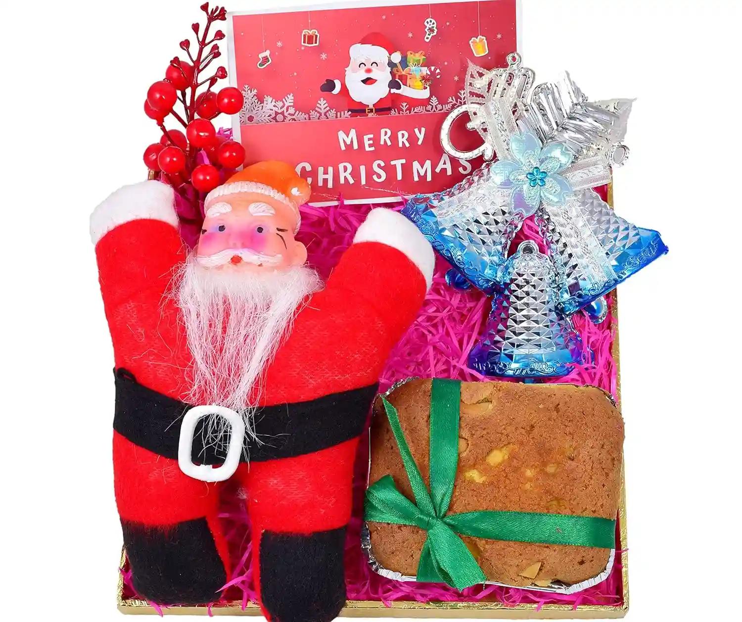 Christmas Cake/Christmas Gifts for Kids/Christmas Gift for Friends/Christmas gifts-150gms Cake+Santa Claus Soft Toy+A Bunch of Cherry+Christmas Themed Decorative Bells+Christmas Greeting Card