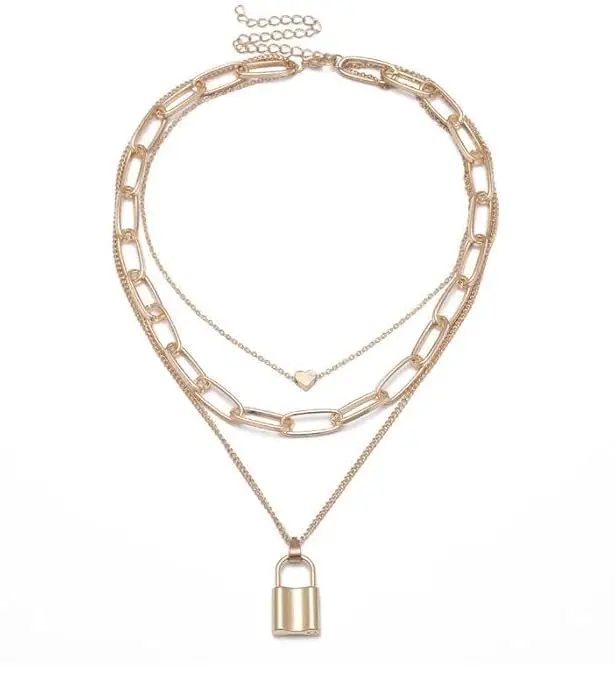 Lock Shaped Pendant 3 Layer Gold Plated Neckpiece