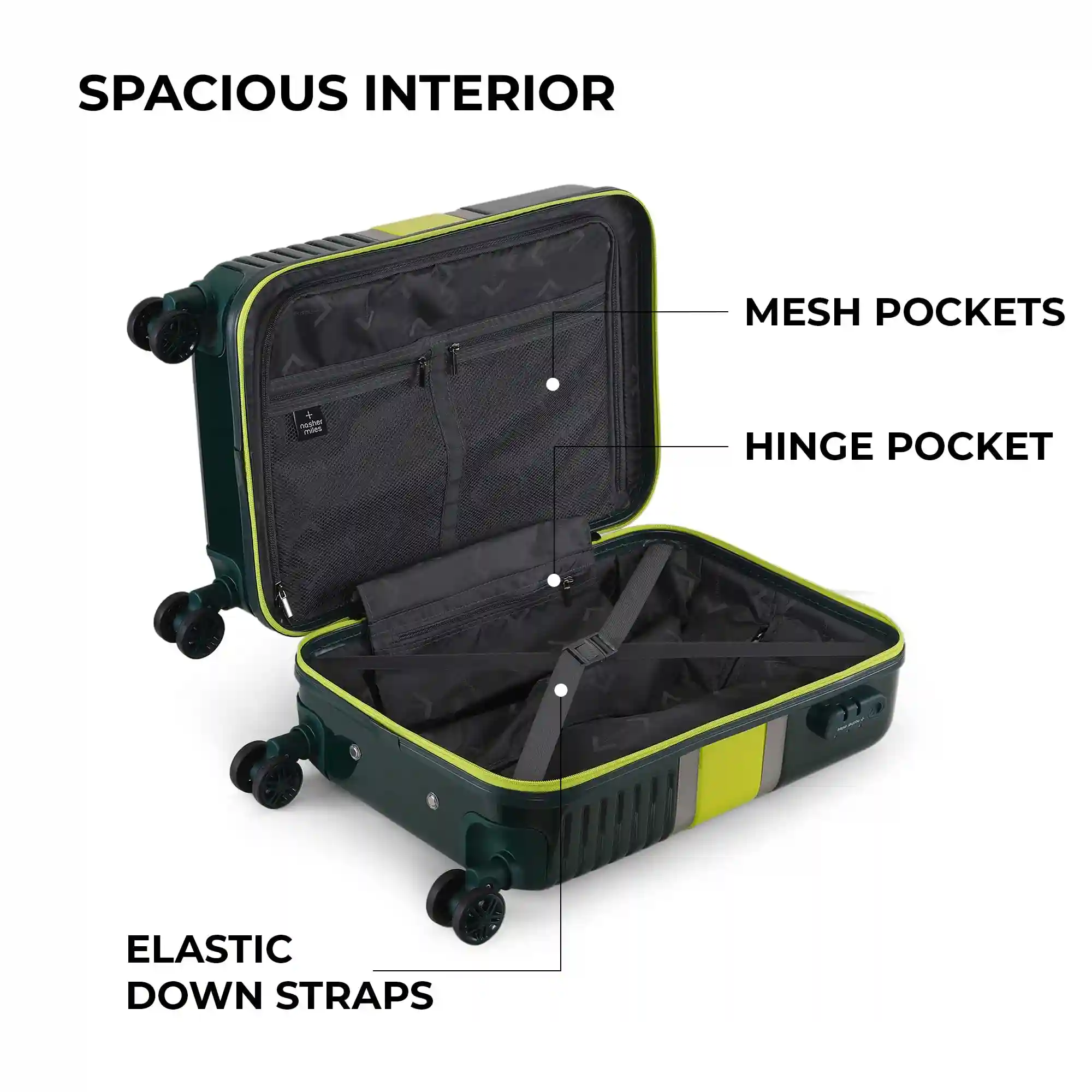 Nasher Miles Mexico Hard-Sided Polycarbonate Check-in Luggage Dark Green and Lime 28 inch |75cm Trolley Bag