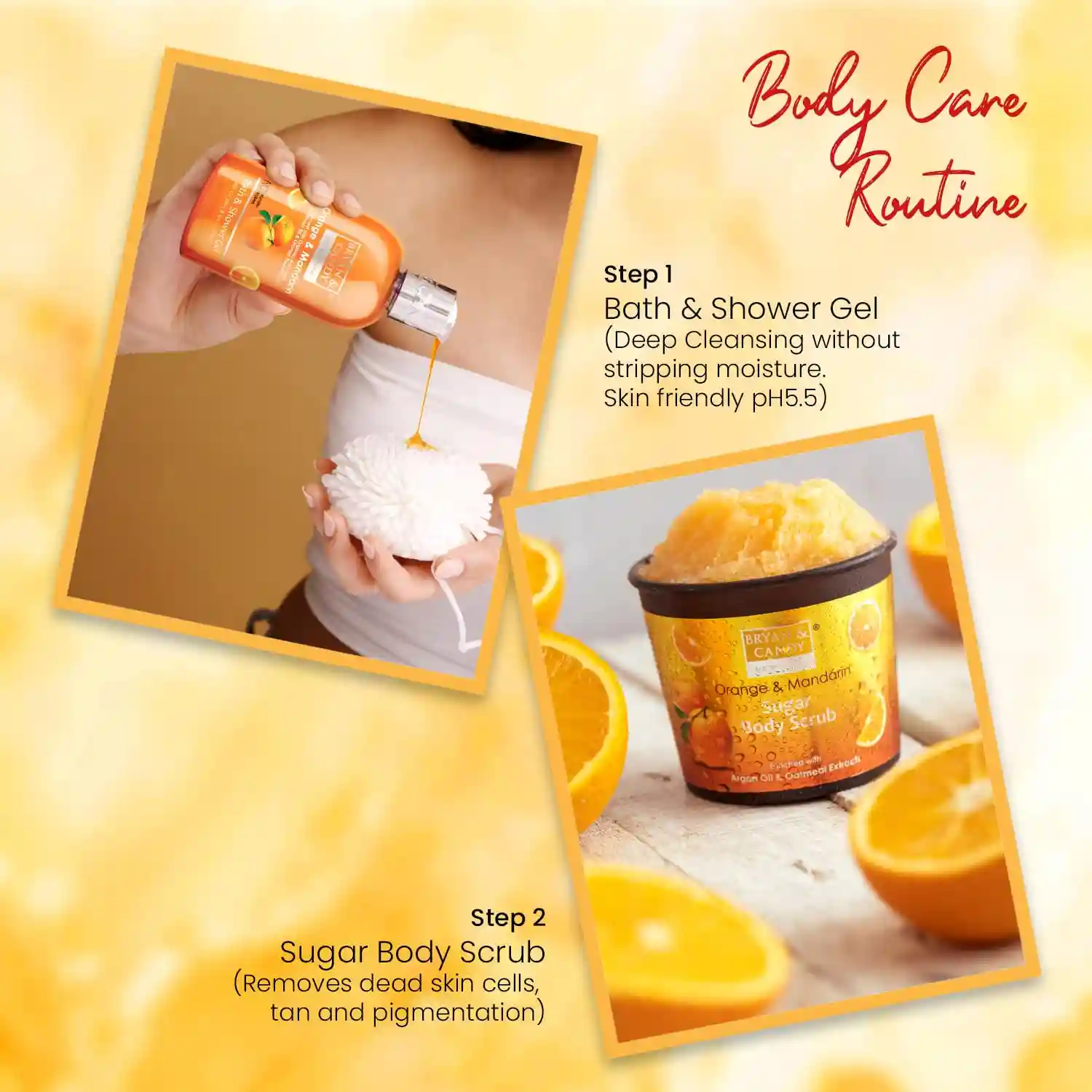 Bryan & Candy Orange & Mandarin Bath Tub Kit | Gift For Set For Women And Men, Complete Home Spa Experience, 100% Vegan, SLS & Paraben Free, Ph5.5 Skin Friendly (Shower Gel, Hand & Body Lotion, Sugar Scrub, Body Polish)