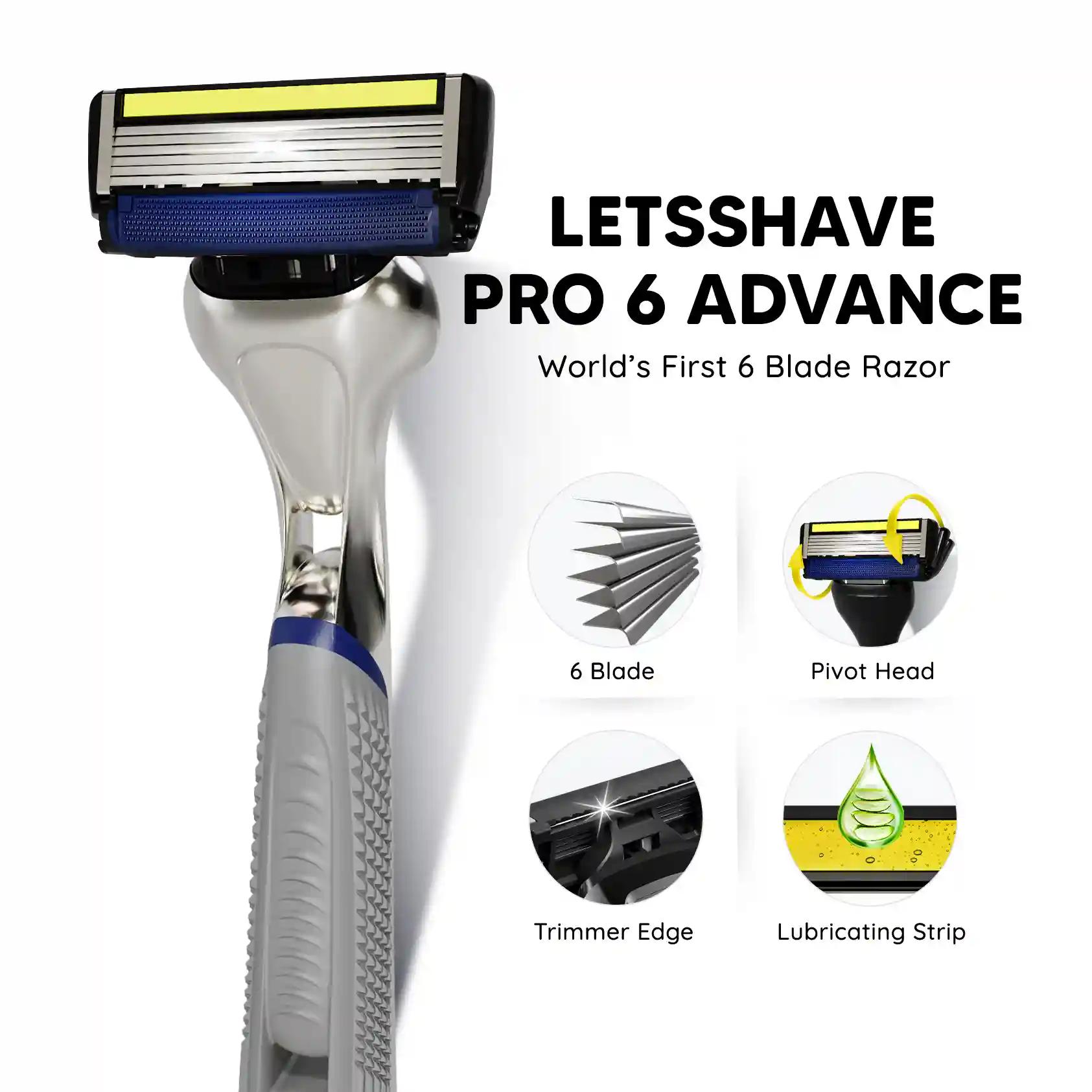 LetsShave Pro 6 Advance Shaving Trial Kit (Razor + Shave Foam) For Men 6 Blade Razor With Precision Trimmer Blade