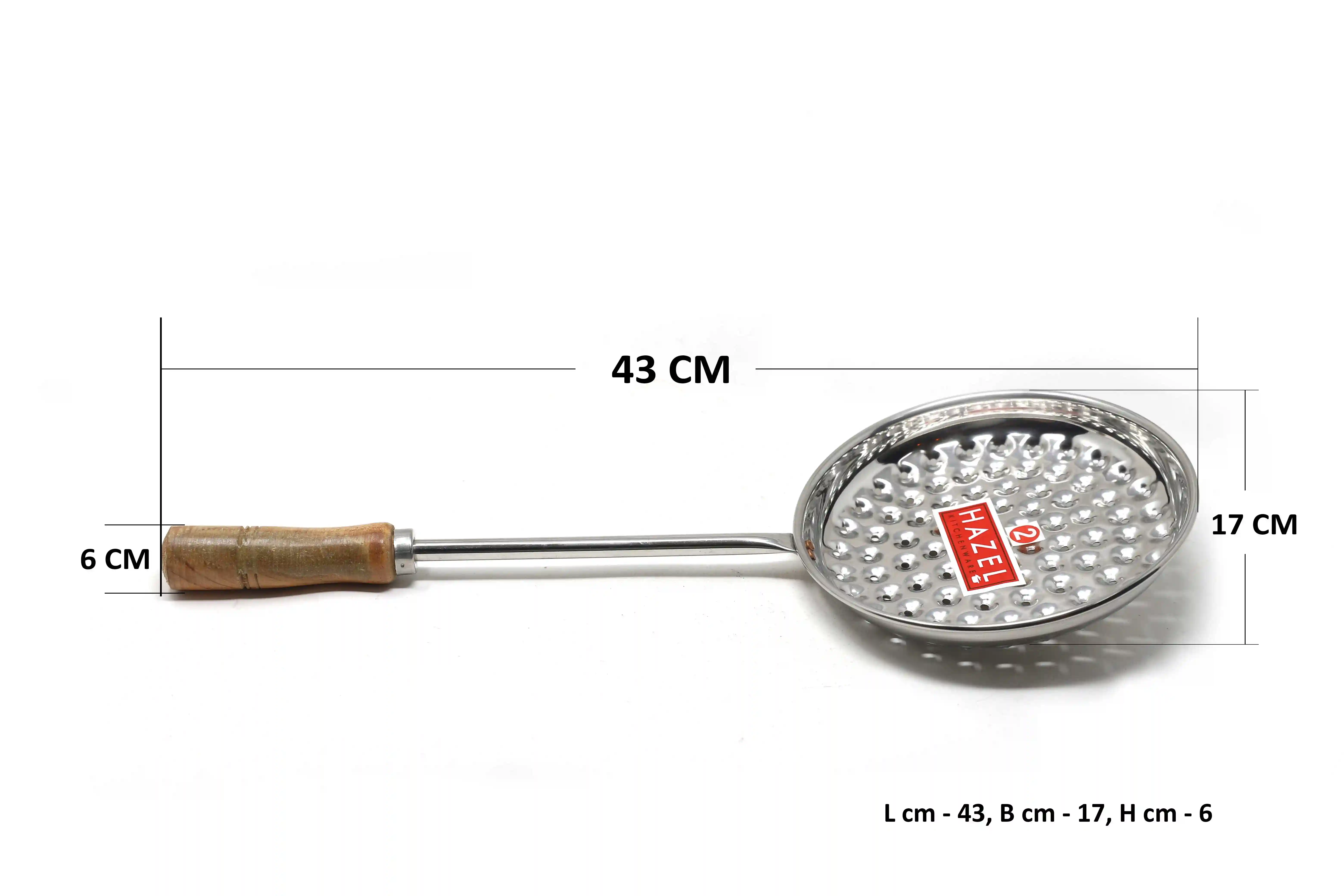 HAZEL Boondi Maker Stainless Steel | Multipurpose Jhara for Boondi Raita and Laddu Sweets with Wooden Handle for Firm Grip, Silver