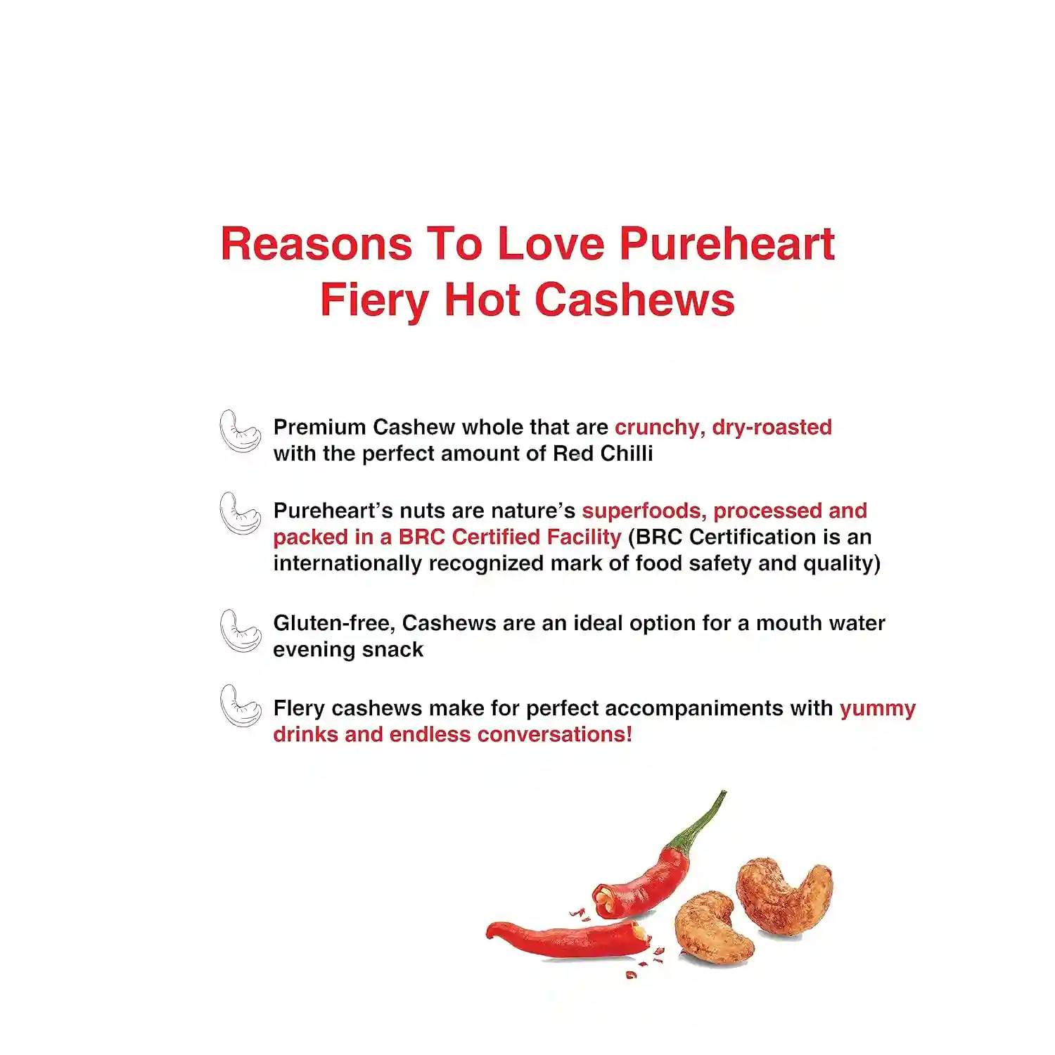 PUREHEART Nutreat Fiery Hot Cashews (Pack of 200 gm & 80 gm) Natural Premium Spicy Roasted Whole Cashew Nuts/Kaju Dry Fruit, Crunchy & Delicious Chili Cashews Combo - Resealable Pouch