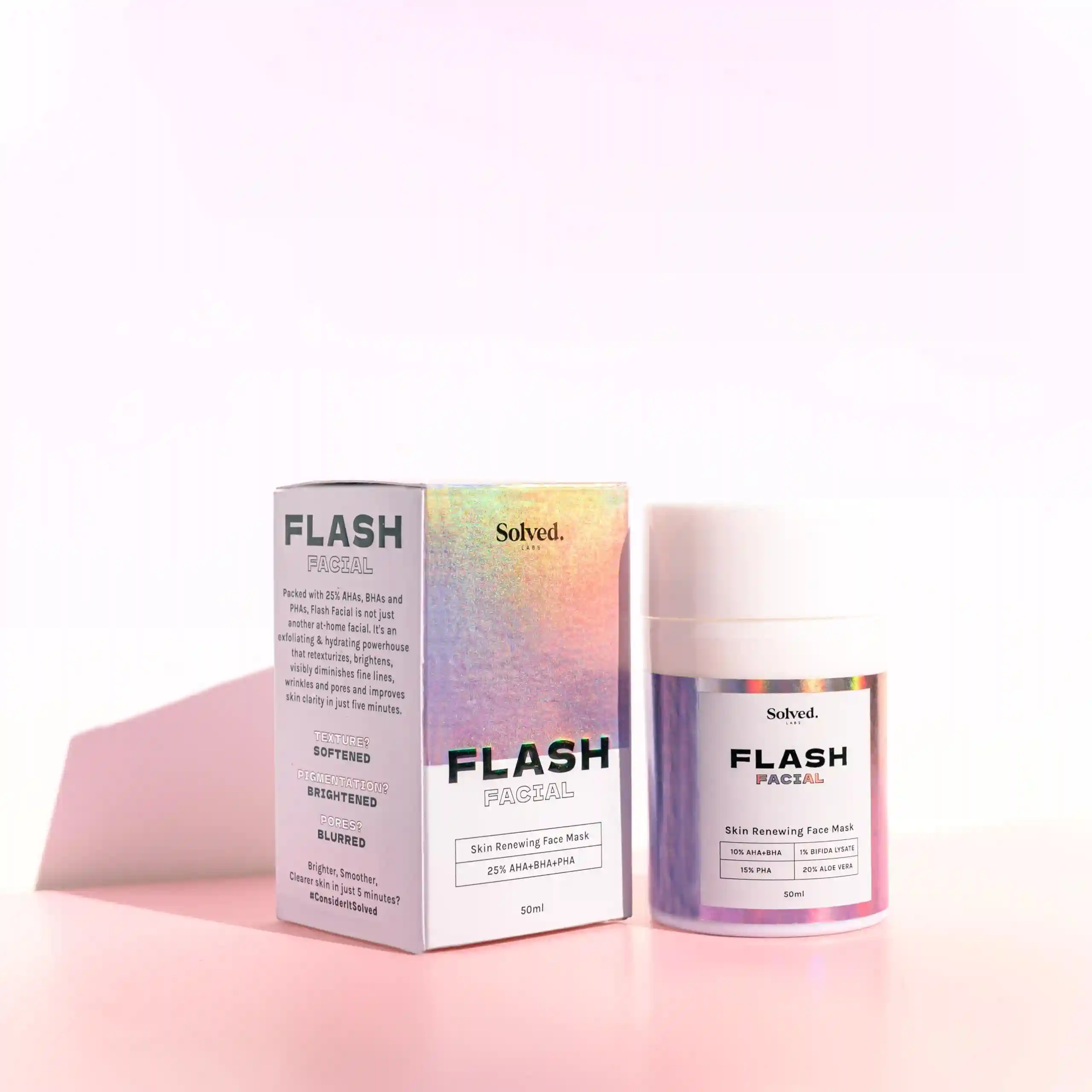 SOLVED LABS Flash Facial 25% AHA+BHA+PHA Face Mask | 5 min Complete Detan Face Mask | Tan Removal | Reduction in blackheads | Kills Acne | Instant Brightening | 50ml