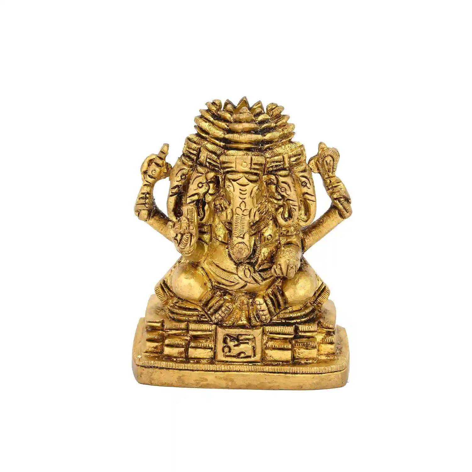 ALODIE- Brass Panchmukhi Ganesha Idol , Lord Ganesha Ganesh Ganpati Idol Statue Murti for Decoration , Panchmukhi Ganesh Murti Brass Statue ,