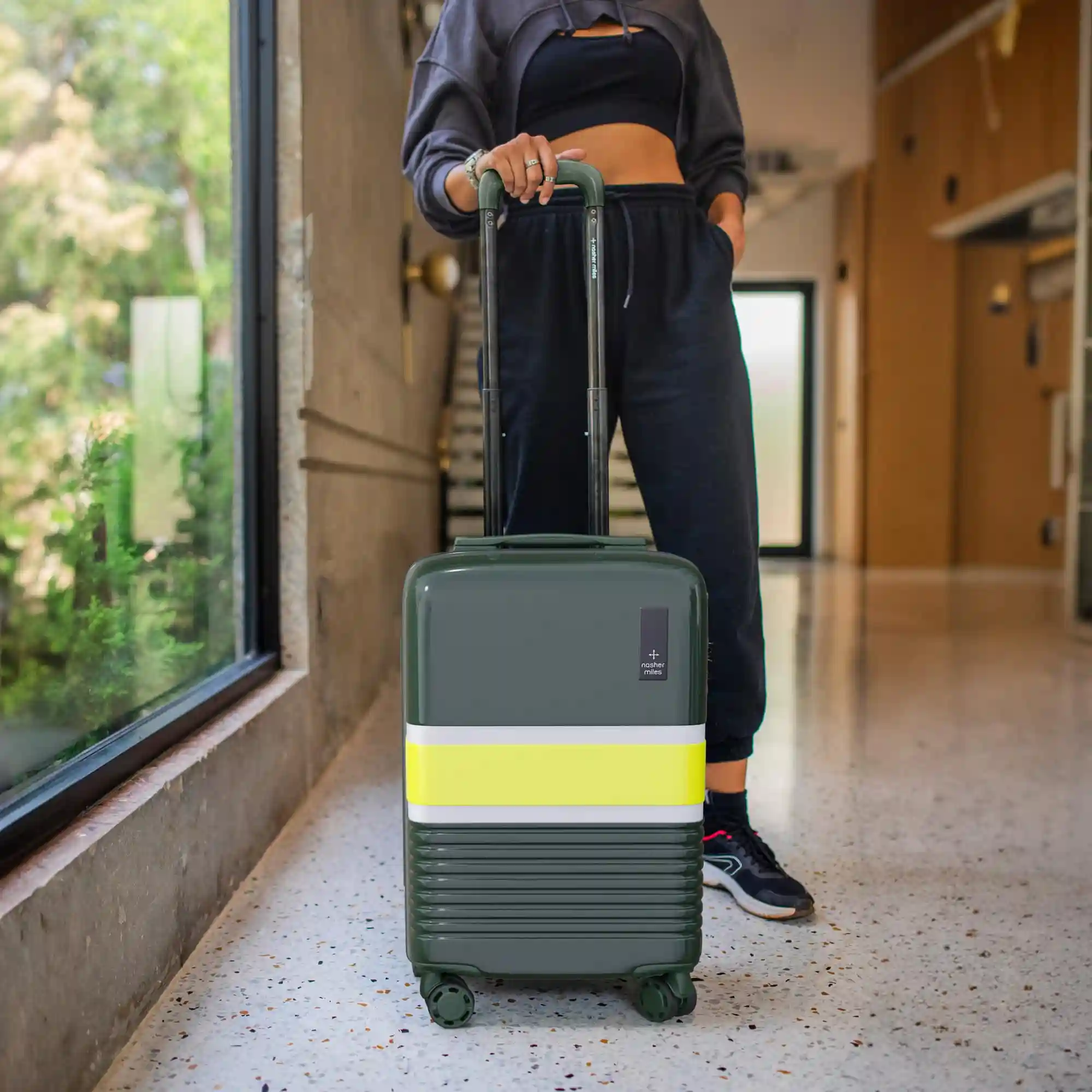 Nasher Miles Mexico Hard-Sided Polycarbonate Check-in Luggage Dark Green and Lime 28 inch |75cm Trolley Bag