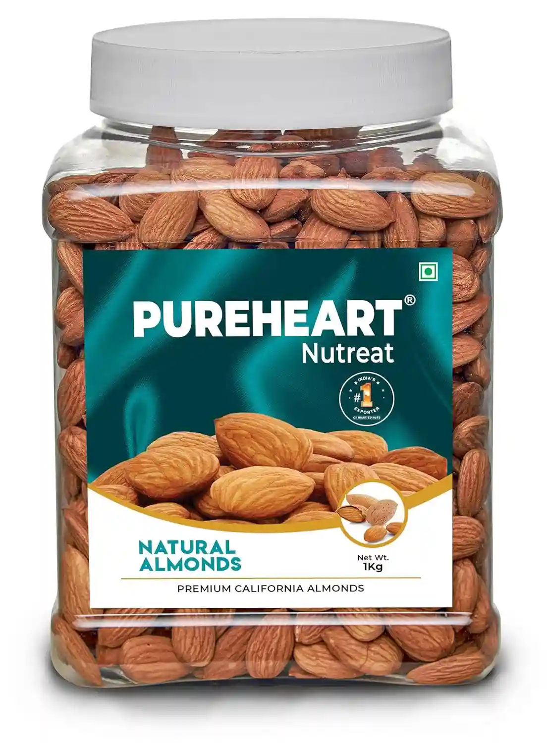 PUREHEART Nutreat Natural Almonds (1 kg) Premium California Almond Nuts/Dry Fruit, Crunchy Dried Badam - Reusable Jar