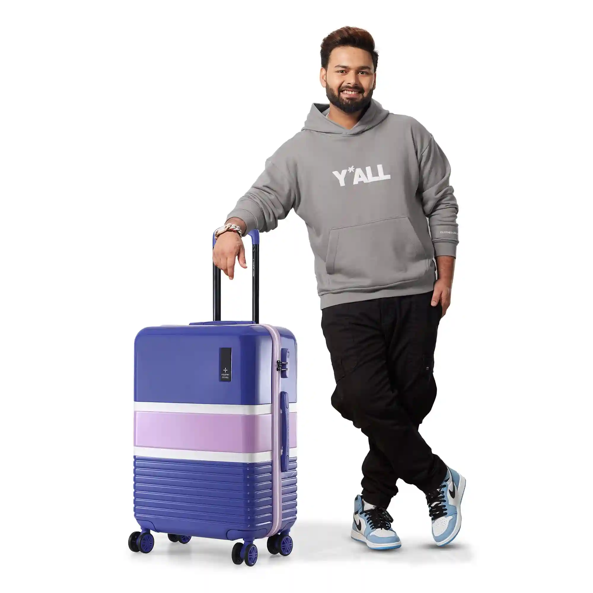 Nasher Miles Mexico Hard-Sided Polycarbonate Check-in Luggage Blue and Pink 28 inch |75cm Trolley Bag