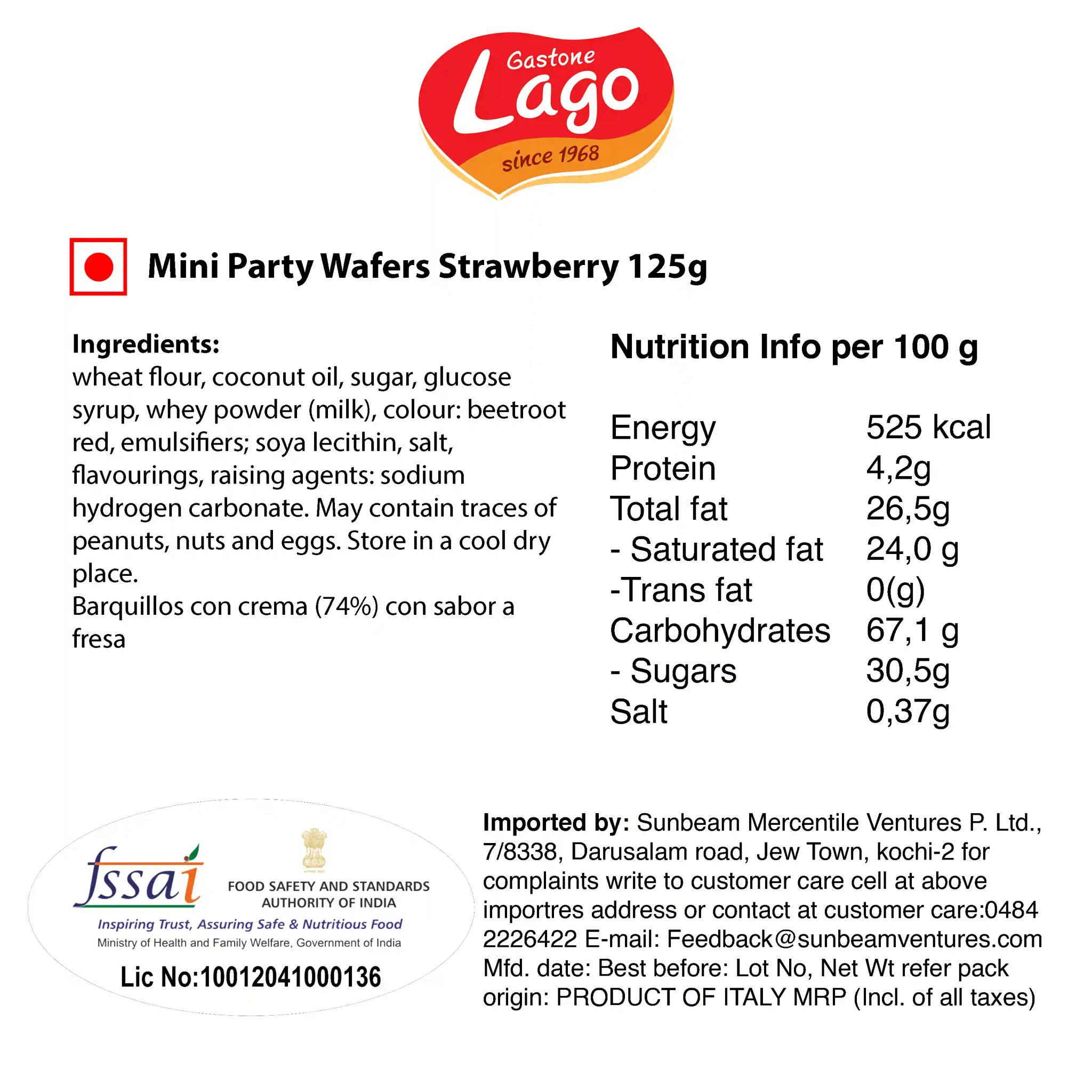 Lago Mini Party Wafers Strawberry Cream 125g