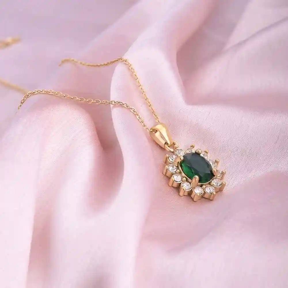 Palmonas 18K  Gold Plated Green Sapphire And Diamond Halo Pendant For Womens Waterproof & Anti-Tarnish