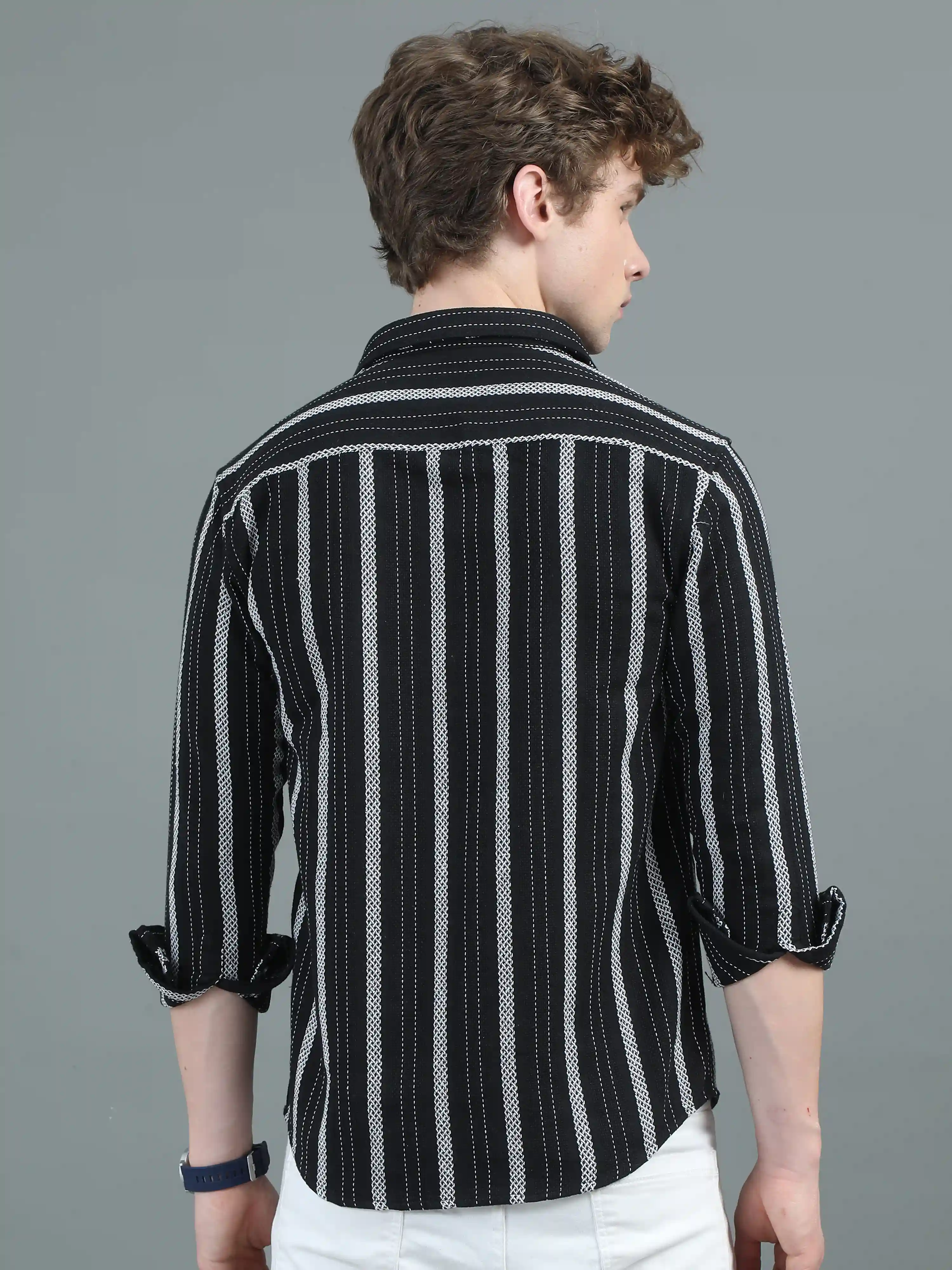 Black Ascot Striped Shirt M