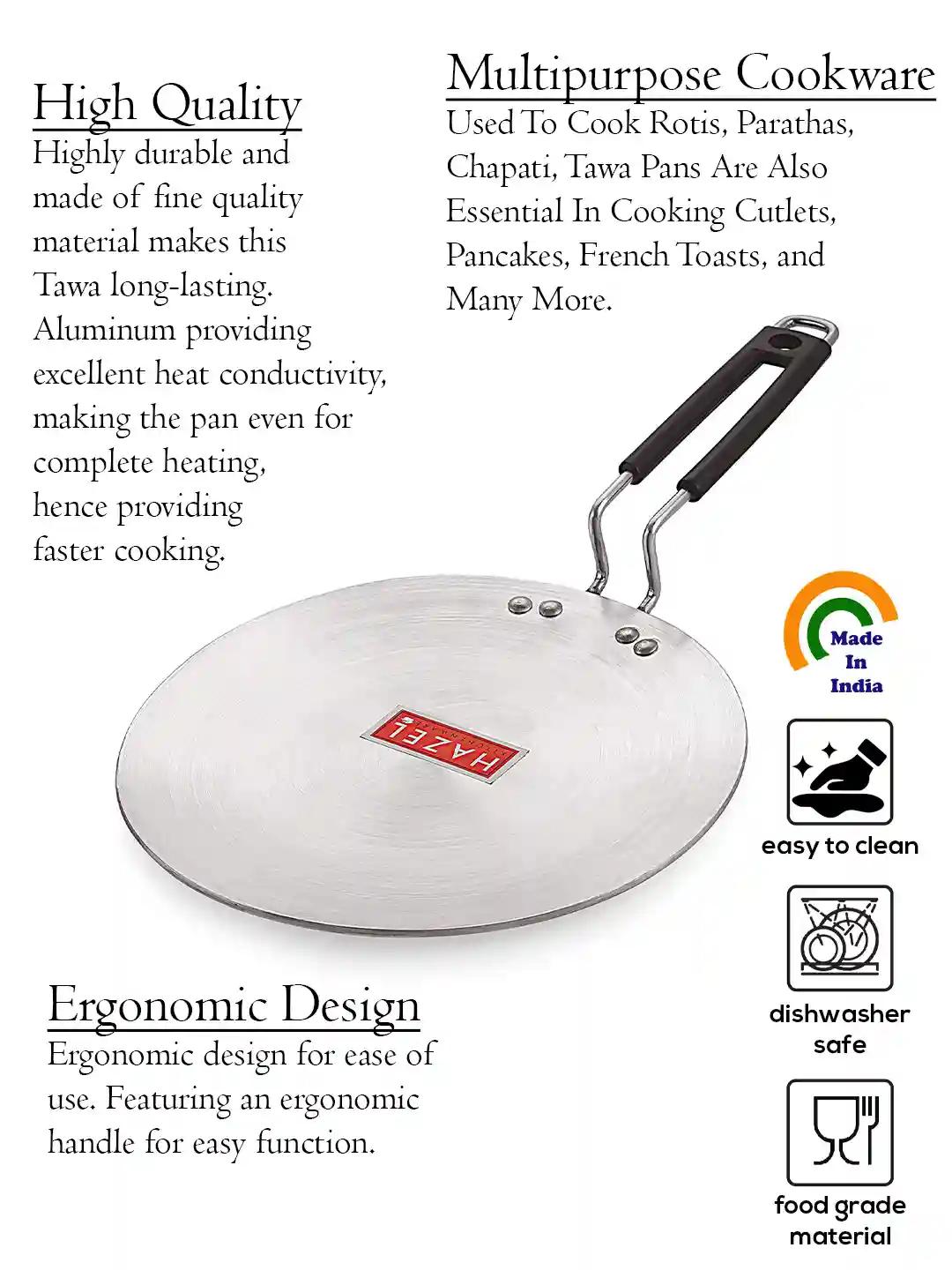 HAZEL Aluminium Chapati Roti Tawa 4 mm Heavy Gauge Concave Tawa, 30.2 cm