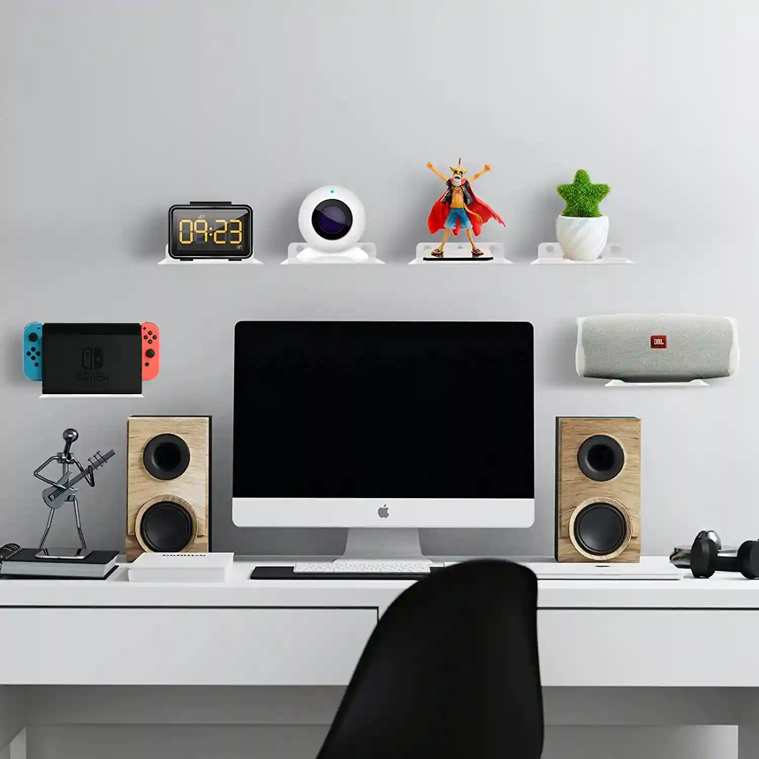 ORGANIZEMEE Metal Small Wall Mounted Shelves,Bluetooth Speaker,Wi-Fi Camera Stand Corner Floating Shelf For Living Room & Bedroom,Home Decor Items Plant Pot Mounting Racks [15.5 X12.5Cm] Qty 2 (White)