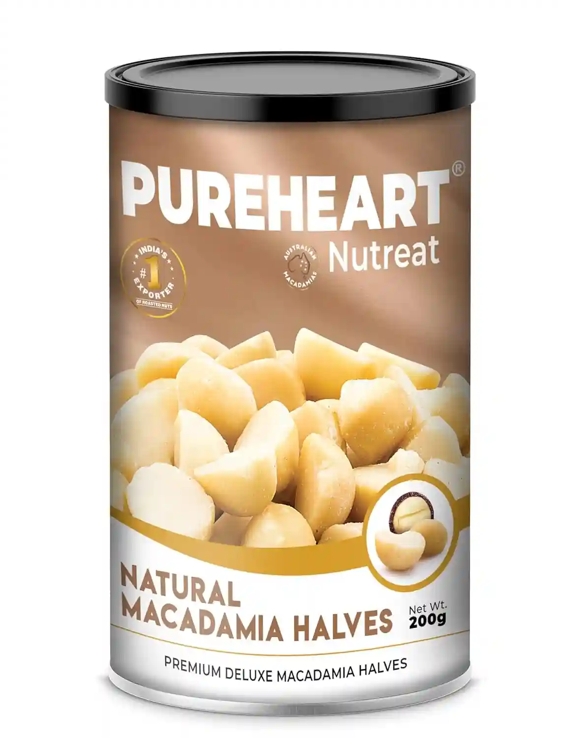 PUREHEART Natural Macadamia Halves (200 gm) Premium Australian Macadamia Nuts, Rich in Antioxidants - Exotic, and Crunchy Dry Fruits, Ideal Snacks, No Additives