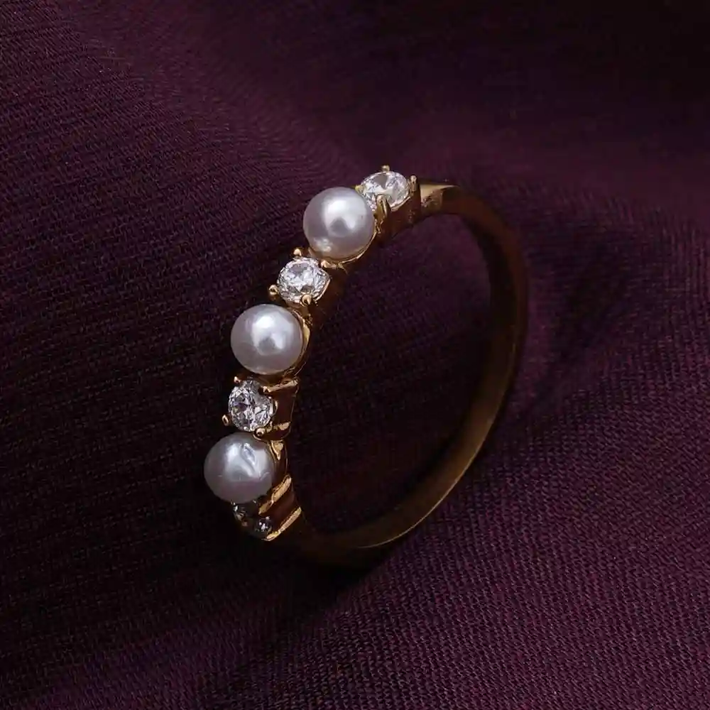 Palmonas Geometric Pearl Gold Ring  For Womens (Size- 7) - Waterproof & Anti-Tarnish