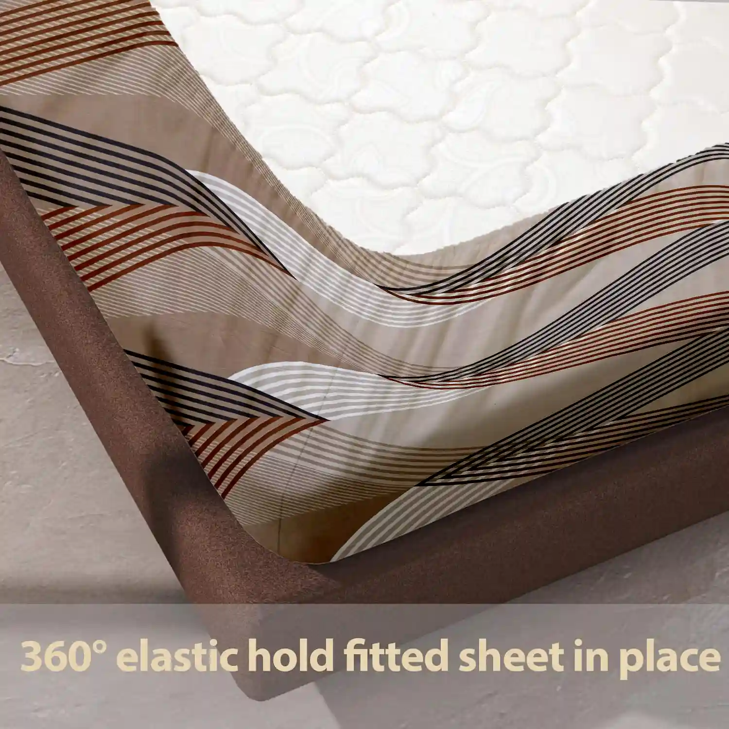 HOMIEE Glace Cotton Elastic Fitted Bed Sheet for Double Bed, Soft, Breathable & Durable Chadar with Deep Pockets, Wrinkle-Resistant, Fade-Proof & Perfect for All Seasons - Timberwolf
