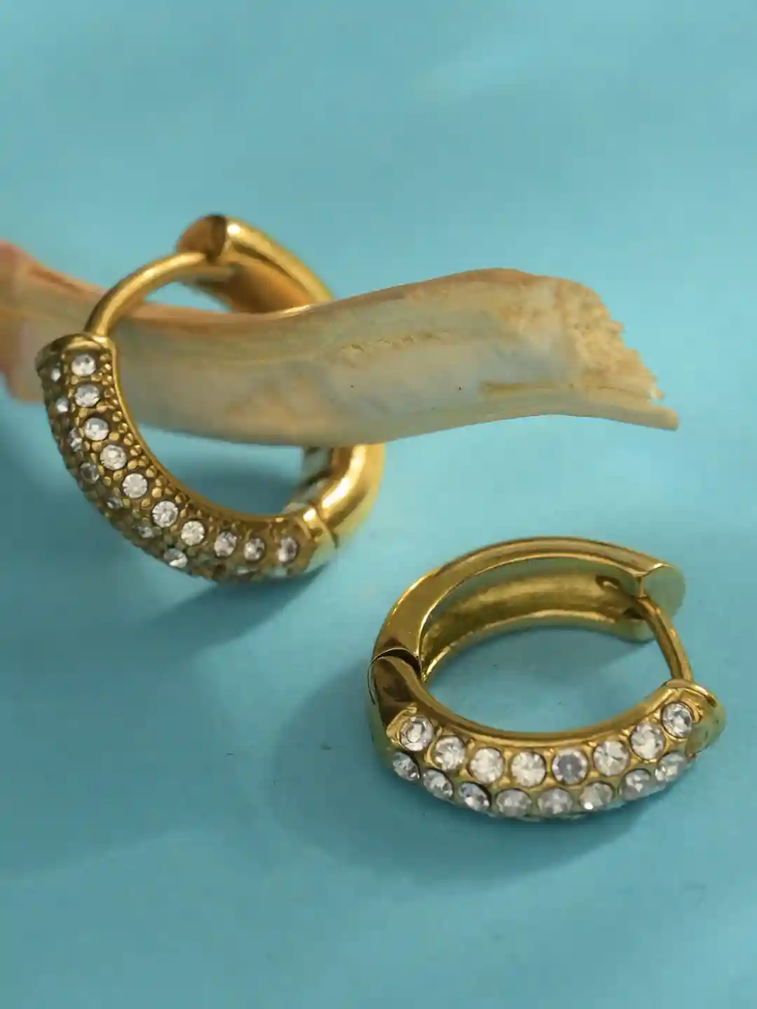 Palmonas 18K Gold Plated Diamond Huggie Hoop Earrings For Womens Waterproof & Anti-Tarnish