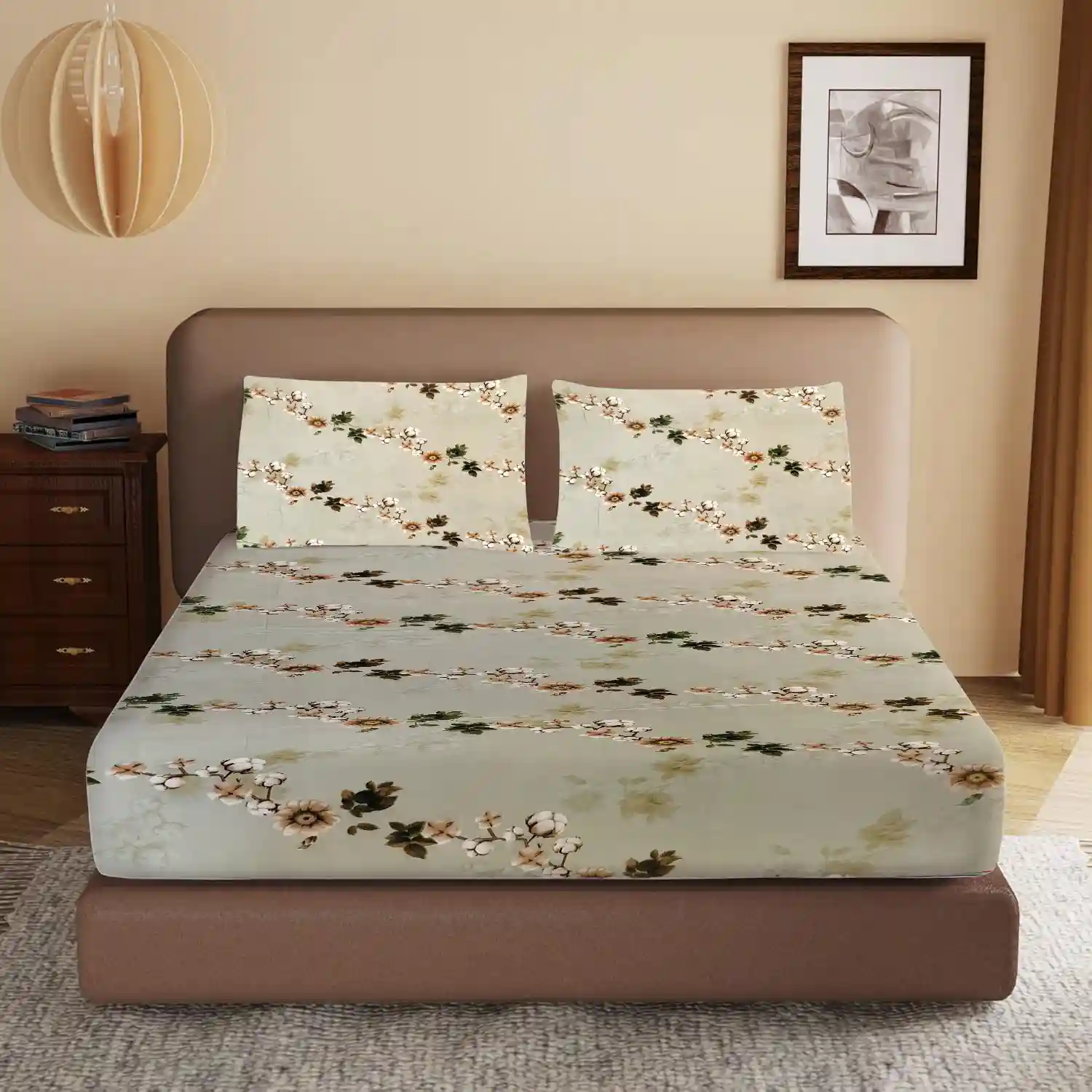 HOMIEE Glace Cotton Elastic Fitted Bed Sheet for Double Bed, Soft, Breathable & Durable Chadar with Deep Pockets, Wrinkle-Resistant, Fade-Proof & Perfect for All Seasons - Coral Reef