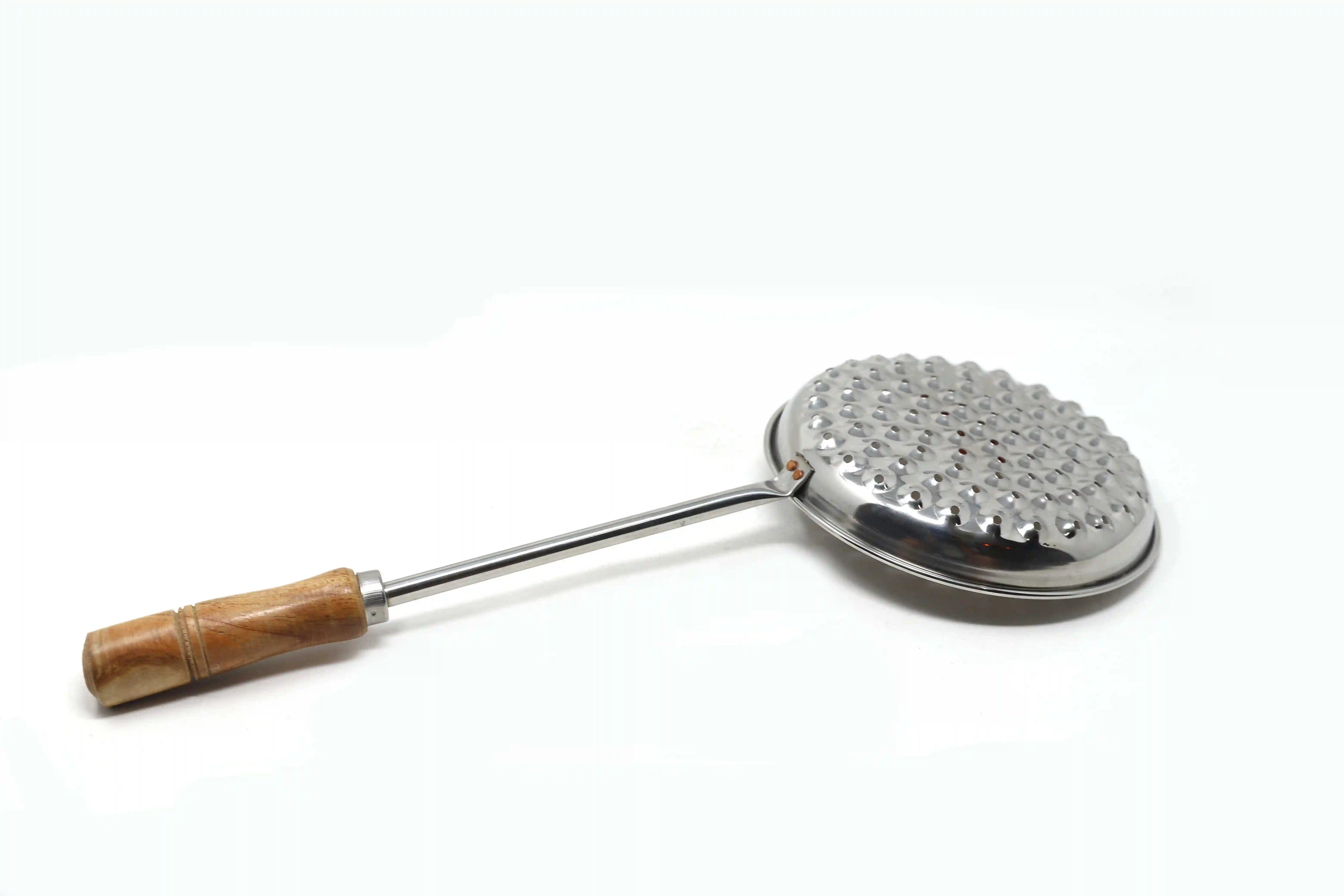 HAZEL Boondi Maker Stainless Steel | Multipurpose Jhara for Boondi Raita and Laddu Sweets with Wooden Handle for Firm Grip, Silver