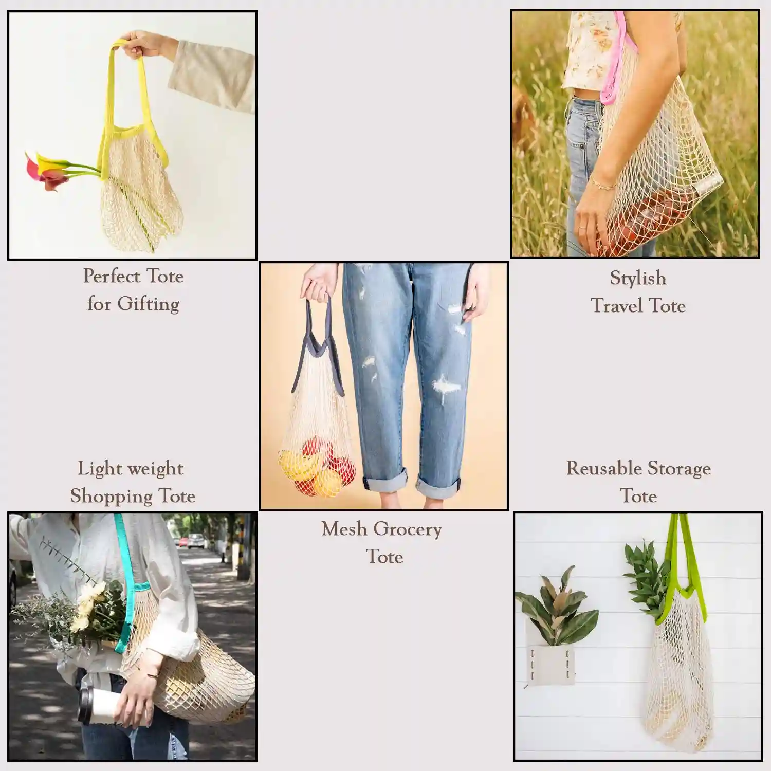 Eco Right Organic Cotton Mesh Bag, Reusable Net Bags for Vegetable Storage & Grocery Shopping
