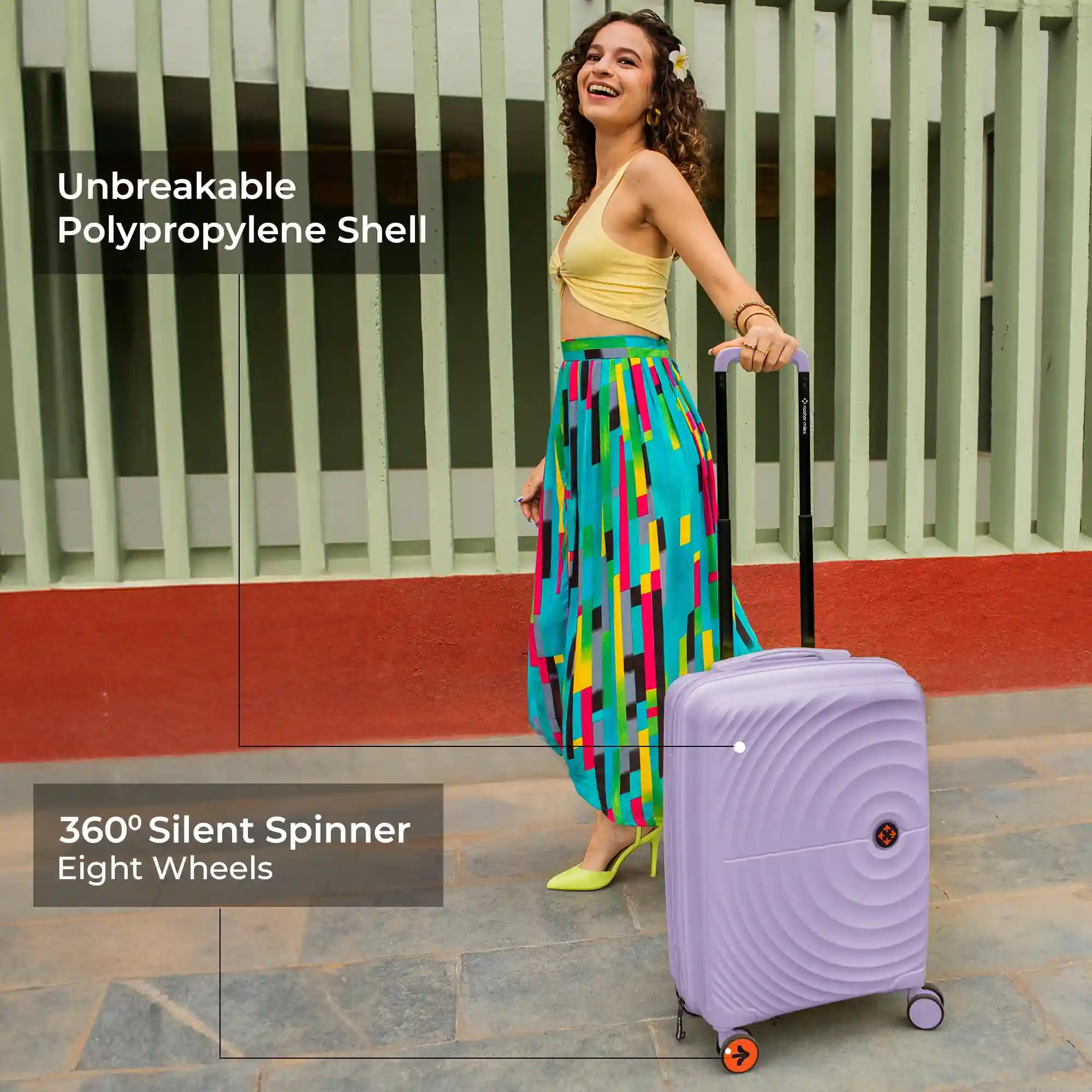 Nasher Miles Seattle Hard-Sided Polypropylene Check-in Luggage Pastel Purple 24 inch |65cm Trolley Bag Suitcase