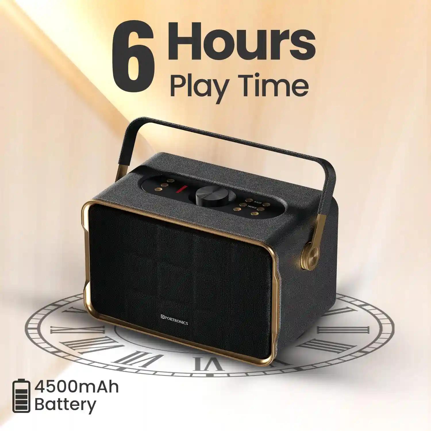 Portronics Harmony 80W Premium Portable HD Sound Speaker, Upto 6 Hours Playtime, 2.1 Channel, Bass Boost Technology, Bass/Treble Adjustment, Bluetooth Connectivity, Aux In, USB In, Bass Radiator