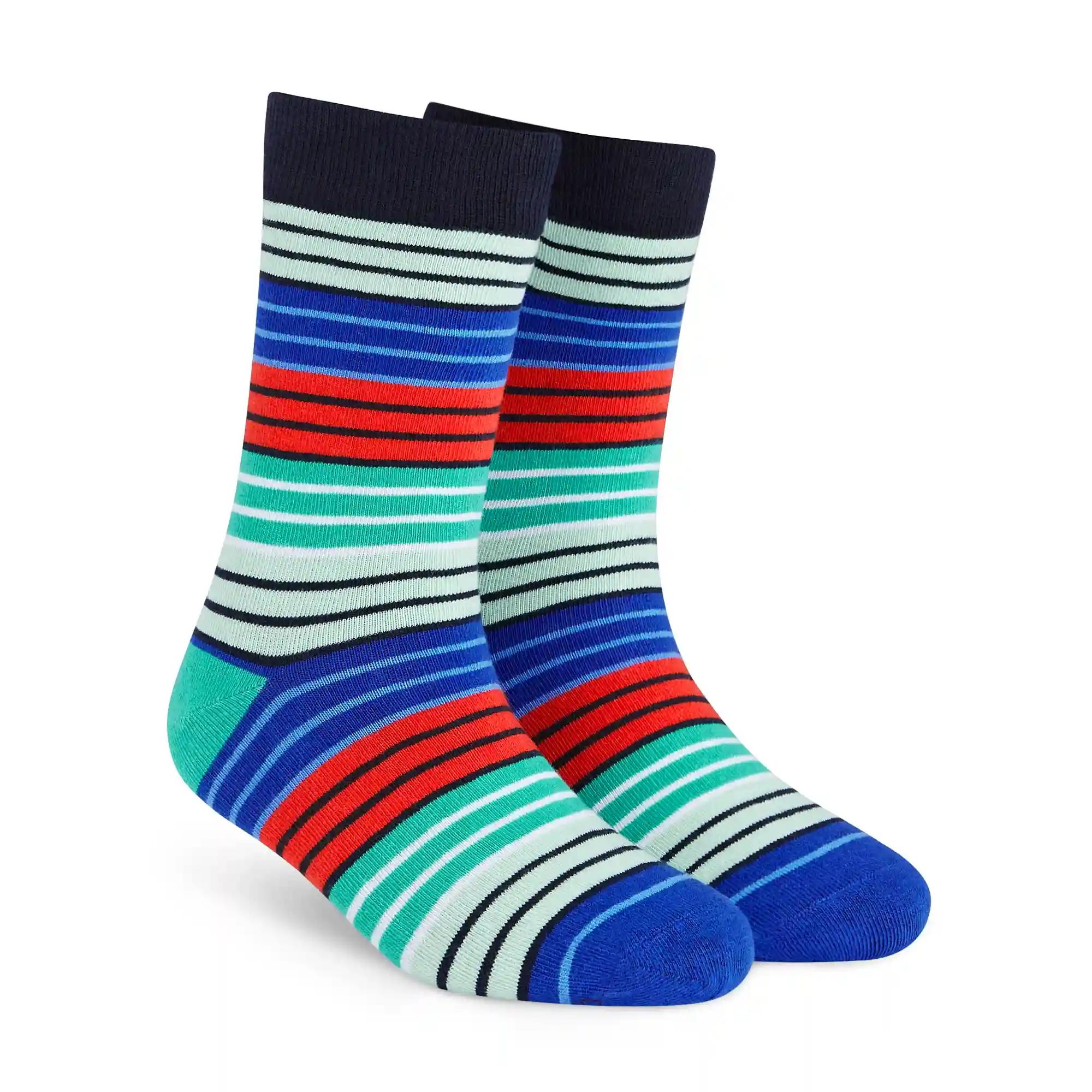 DYNAMOCKS Men's and Women's Combed Cotton Stripes Crew Length Socks (Pack of 1) (Multicolour, Free Size)-Stripes_12.0