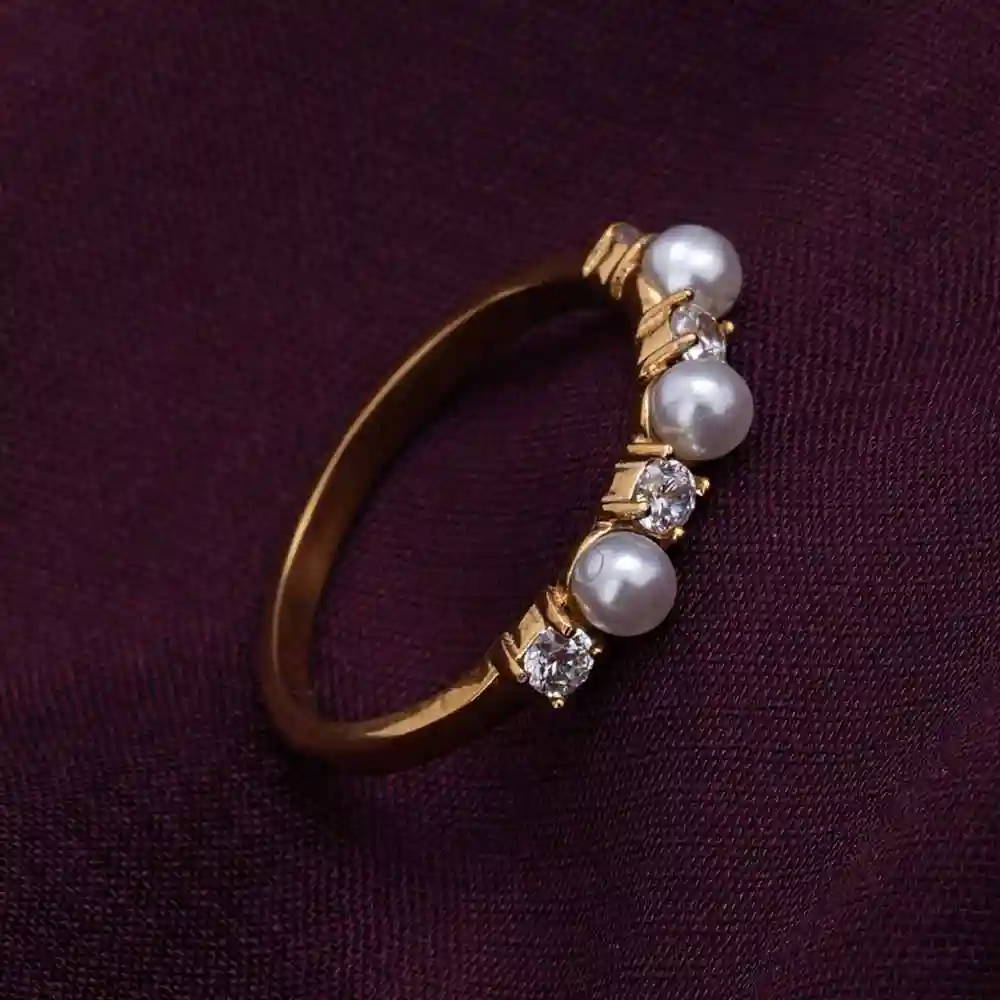 Palmonas Geometric Pearl Gold Ring  For Womens (Size- 7) - Waterproof & Anti-Tarnish
