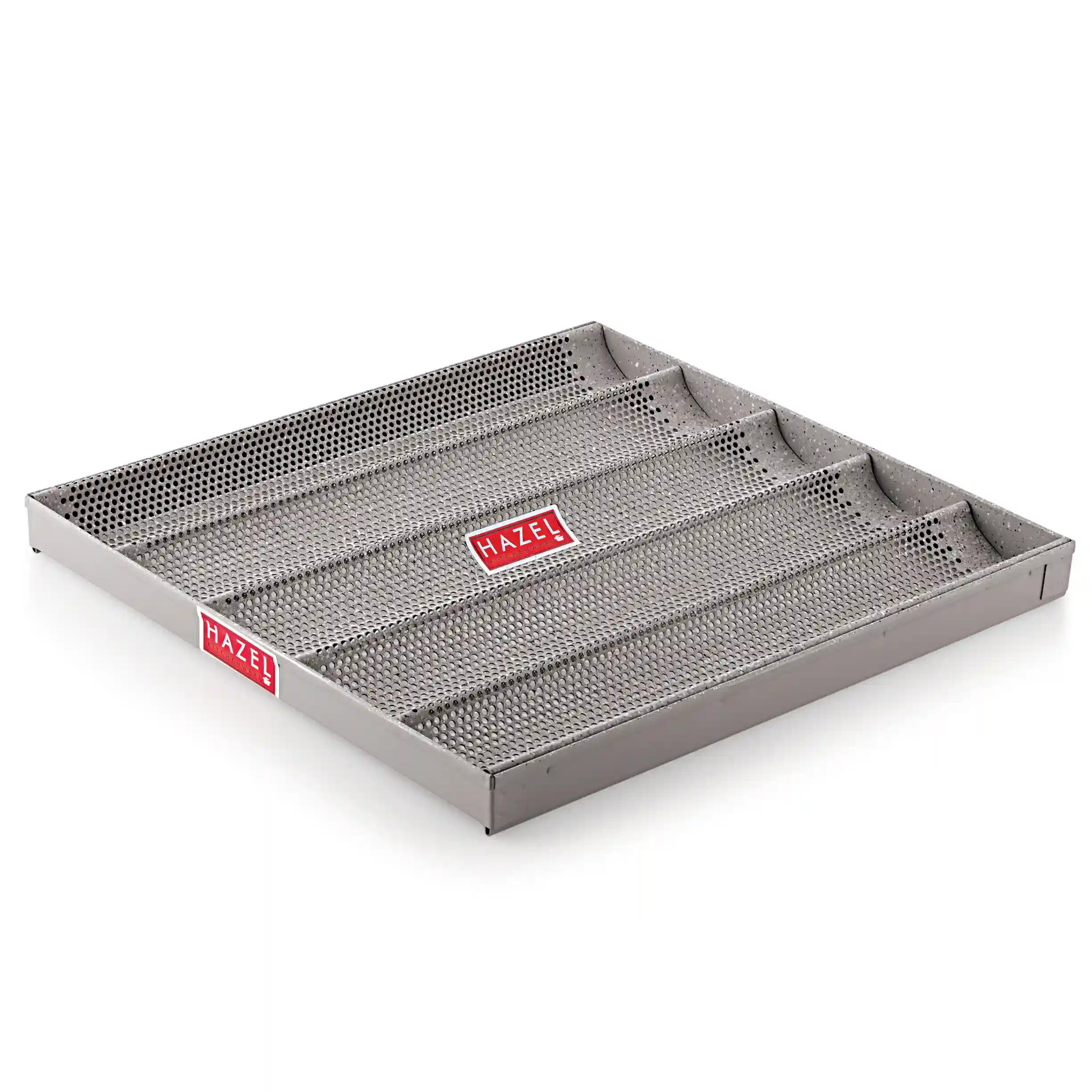 HAZEL Long French Bread Tray Heavy Gauge (16"x15") Aluminized Steel Non Stick Loaf Subway Mould Baguette Mold for Microwave Oven OTG Baking Pan, Grey