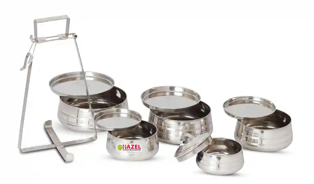 HAZEL VR2009 Stainless Steel Tiffin Pyramid Containers - 300 ml, 550 ml, 700 ml, 1000 ml, 1500 ml, 5 Pieces, Silver