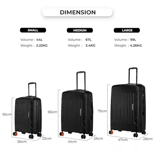 Nasher Miles Coorg Hard-Sided Polypropylene Luggage Set of 2 Black Trolley Bag|Suitcase (55 & 65 cm)