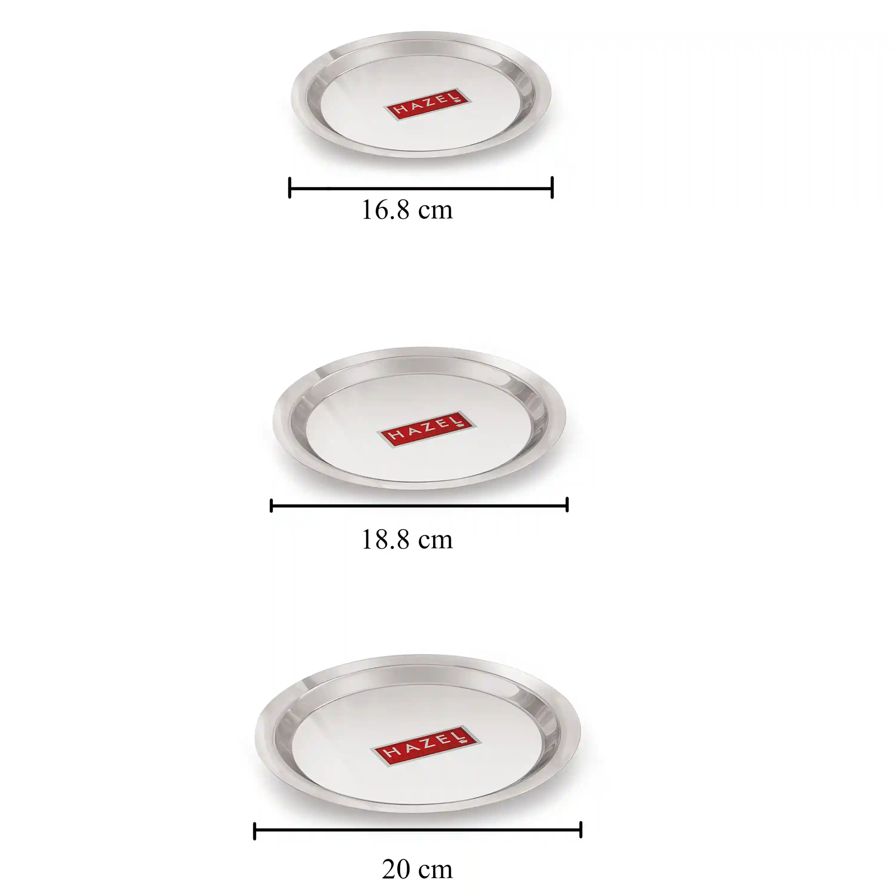 HAZEL Stainless Steel Lid Tope Cover Plates Ciba of Multiple Sizes For Vessels Kadhai With Handle Knob Cookware Utensil, (Size 16.8cm, 18.8cm, 20cm) Set of 3 Lids, Silver