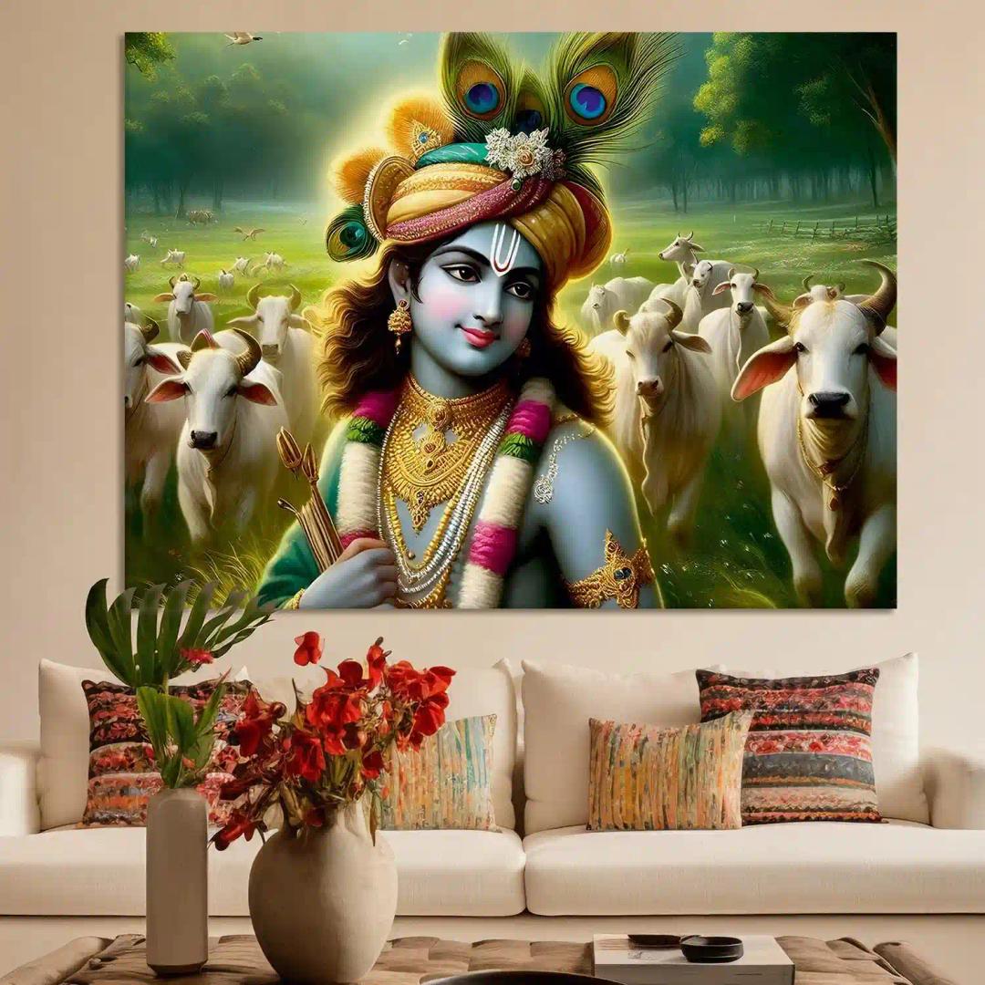 Bittybopp Shree Krishna Canvas Print |Stretched Frame| Canvas wall painting |Wall Decor| Home Decor (24x18 Inches)